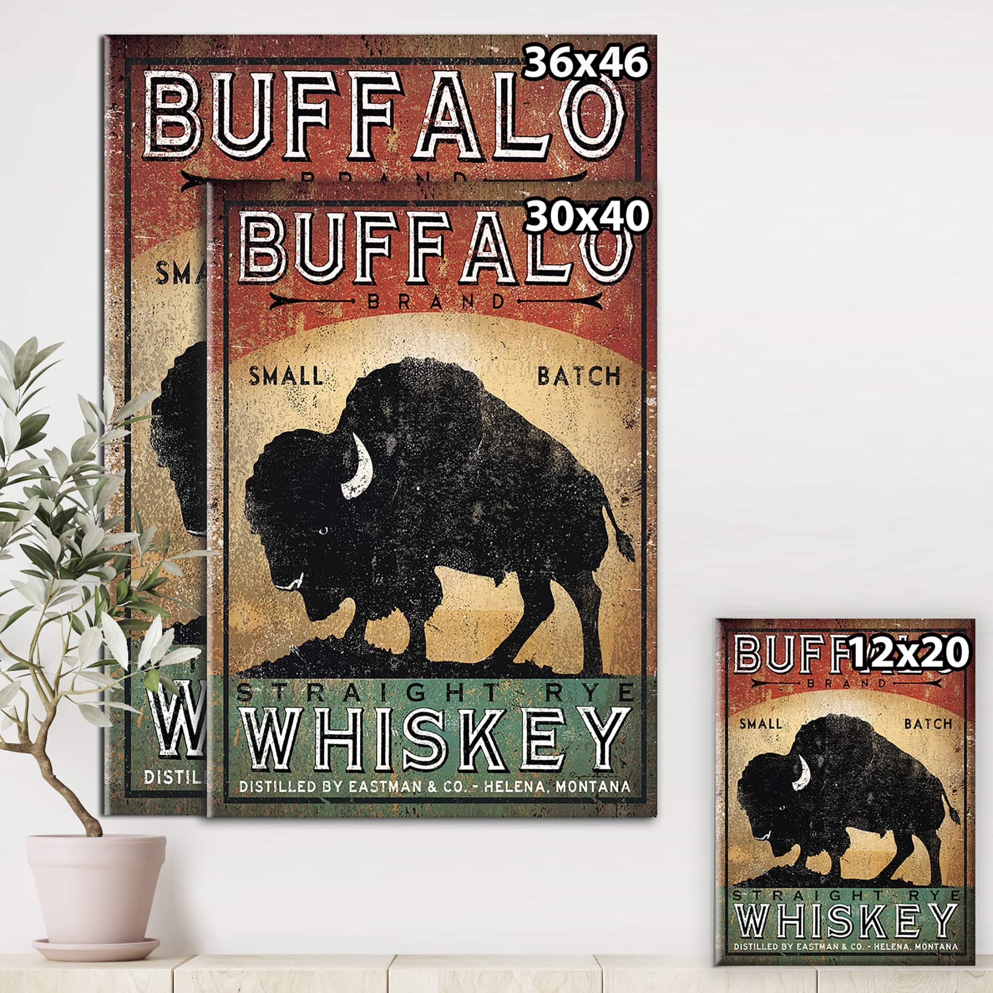 Designart - Vintage Buffalo Whiskey - Wildlife Premium Canvas Wall Art
