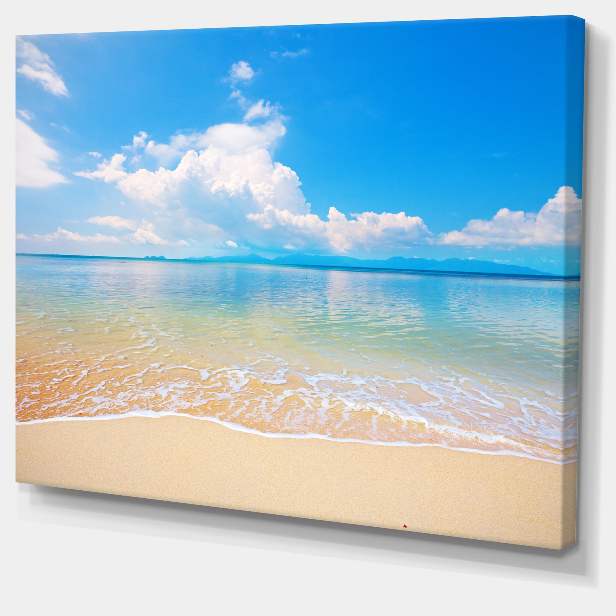 Designart - Large Clouds Over Calm Beach - Seashore Photo Canvas Print