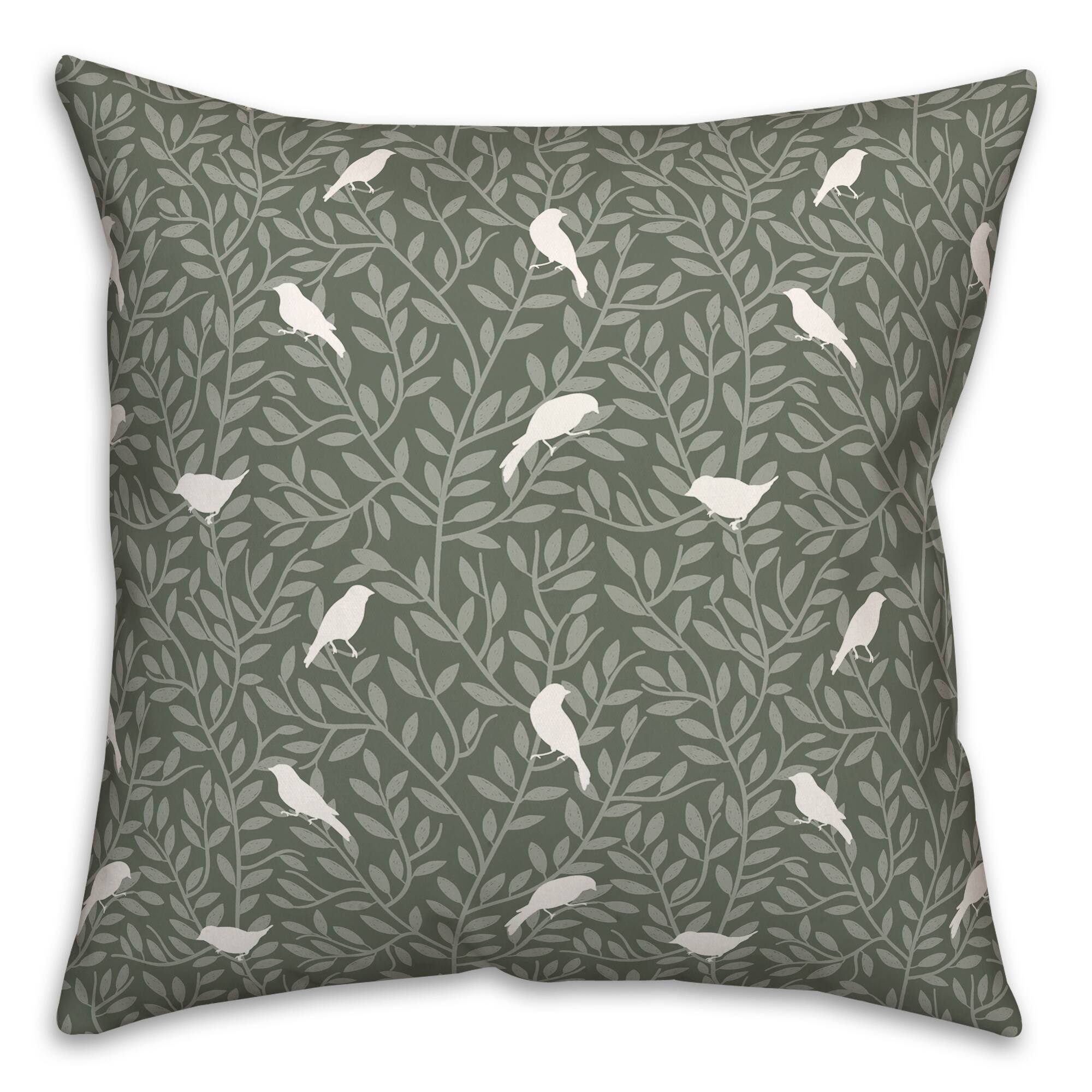18&#x22; Birds On Leaves Indoor/Outdoor Pillow