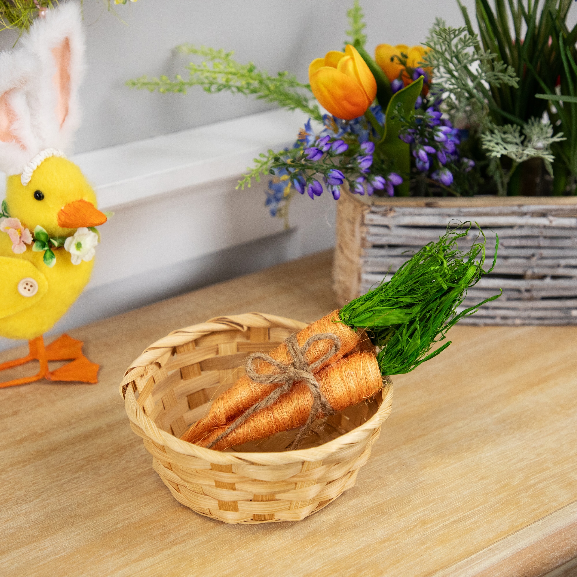 9&#x22; Orange Straw Carrot Easter Decorations Set