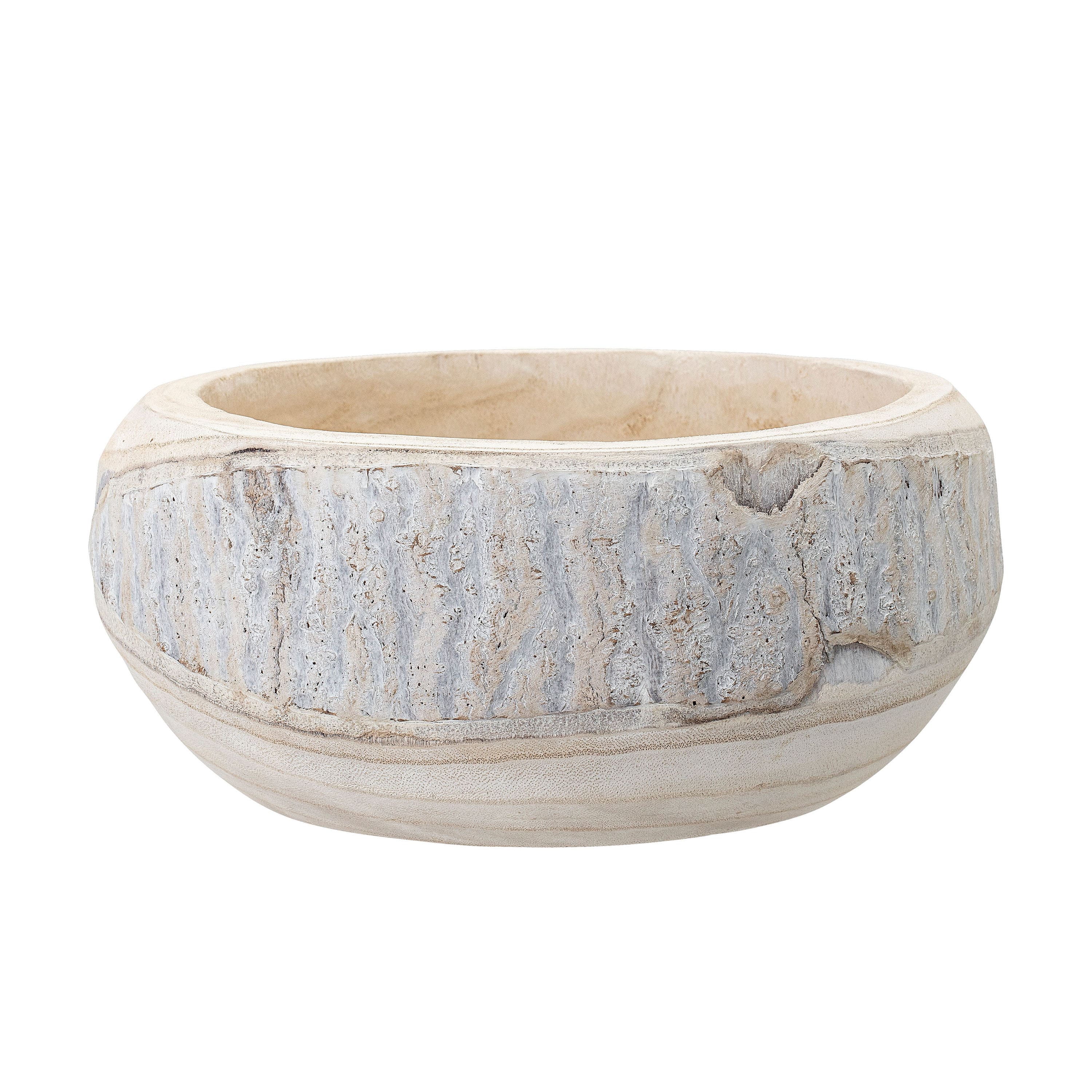 Hello Honey® 10.5" Whitewashed Hand-Carved Paulownia Wood Pot