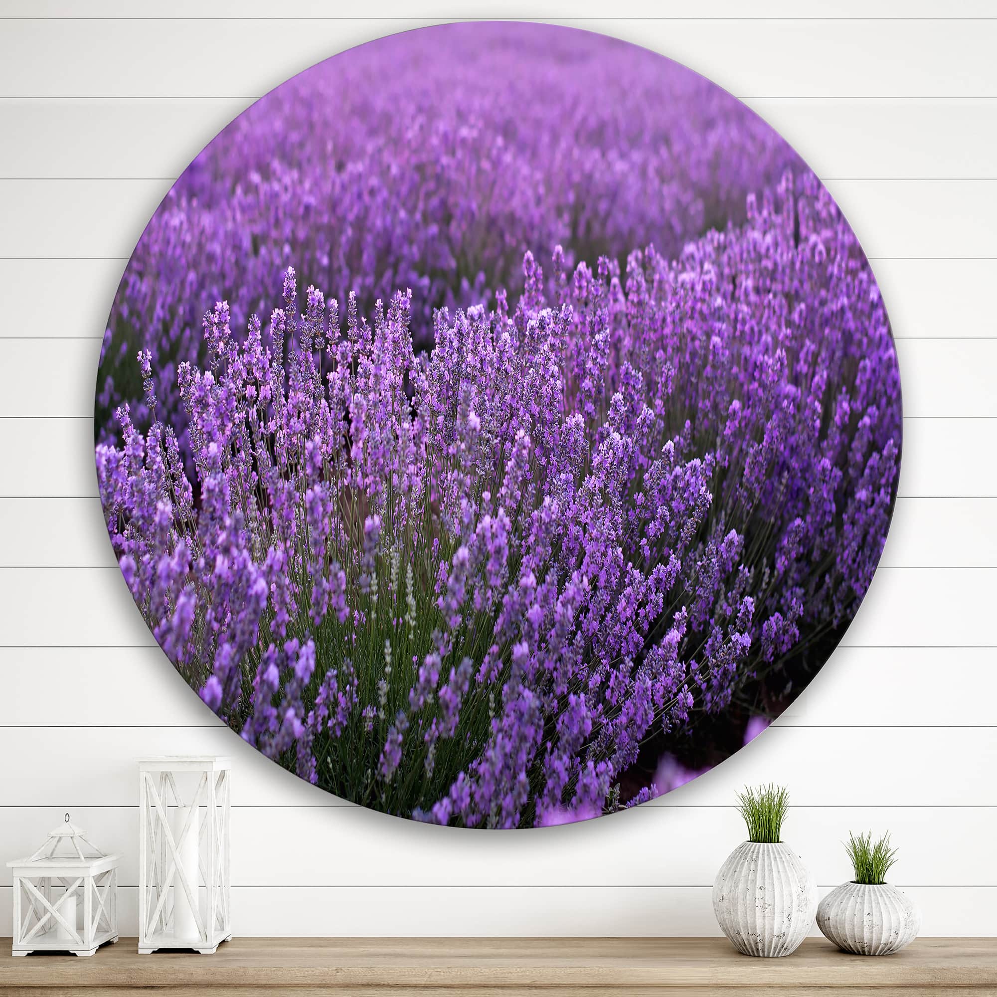 Designart - Blooming Purple Lavender Field - Farmhouse Metal Circle Wall Art