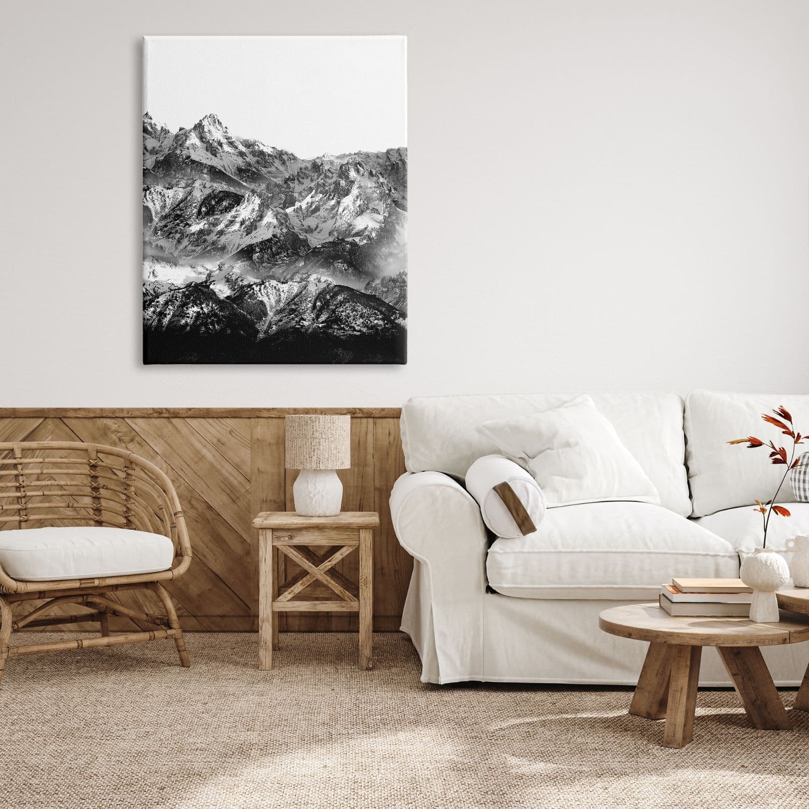 Stupell Industries Snow Cap Mountains High Contrast Black White Landscape Canvas Wall Art