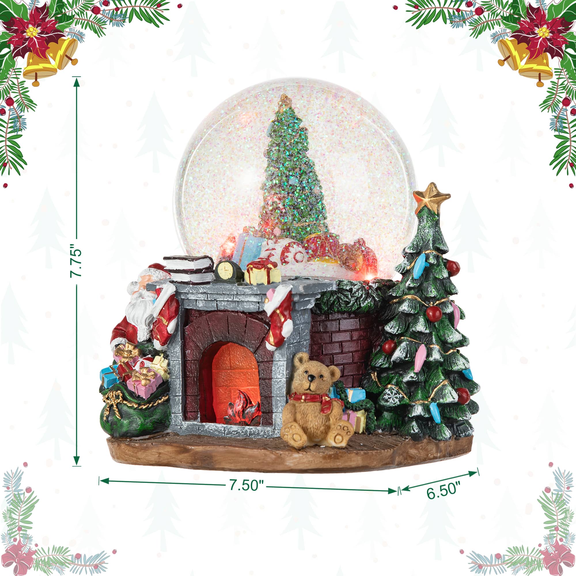 Glitzhome® 7.75" Lighted Musical Christmas Tree on Fireplace Waterglobe