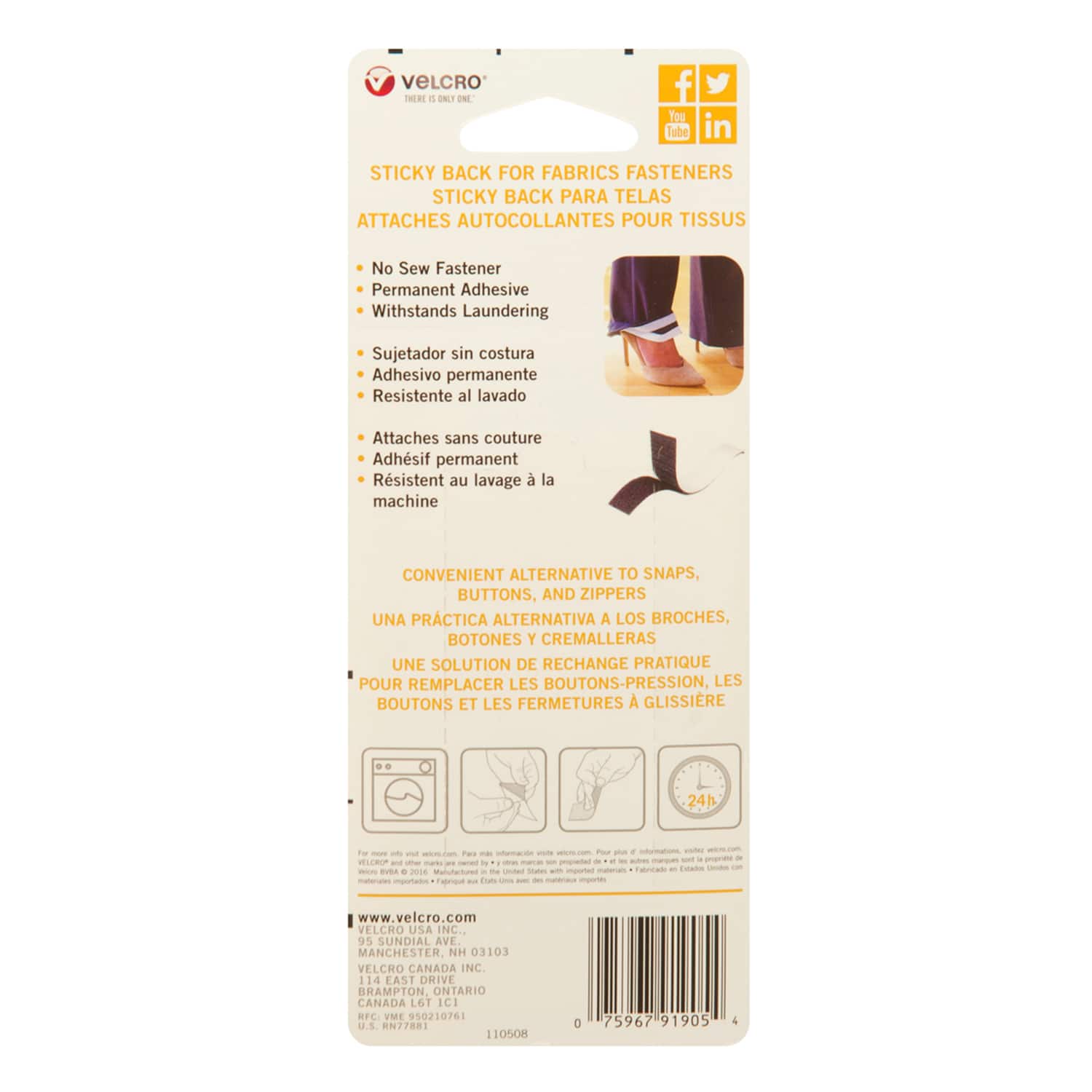 VELCRO® Brand Sticky Back for Fabrics Black Tape