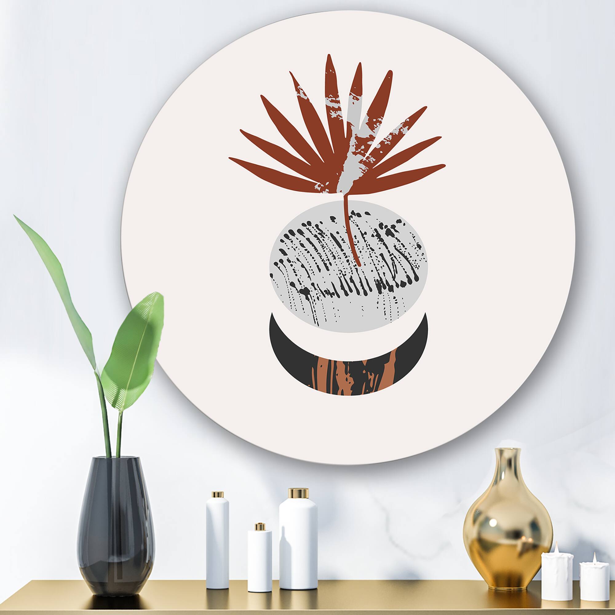 Designart - Moon and Sun Shapes In Retro Terracotta Tones II - Modern Metal Circle Wall Art