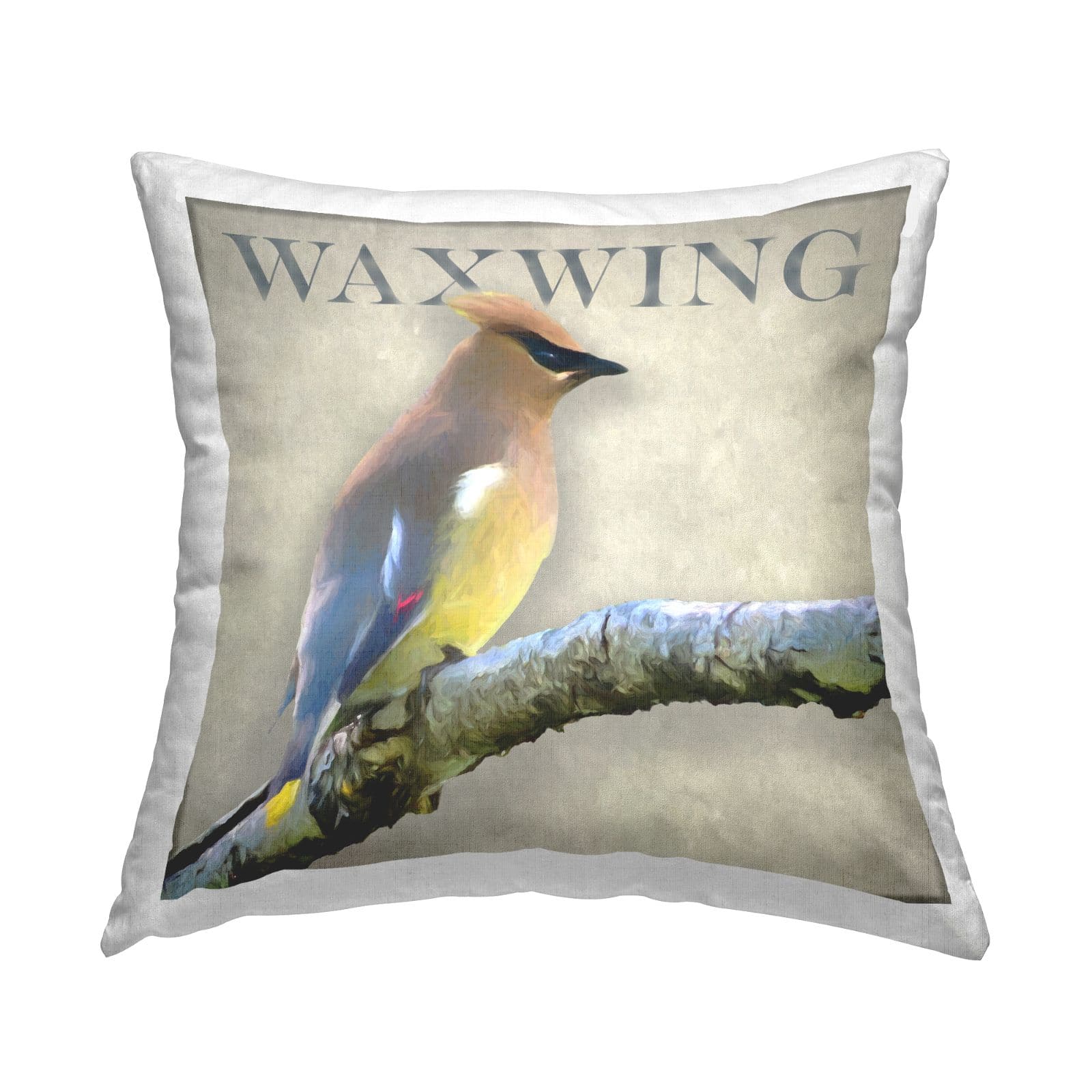 Stupell Industries Waxwing Bird Perched Wildlife Design Throw Pillow, 18" x 18"