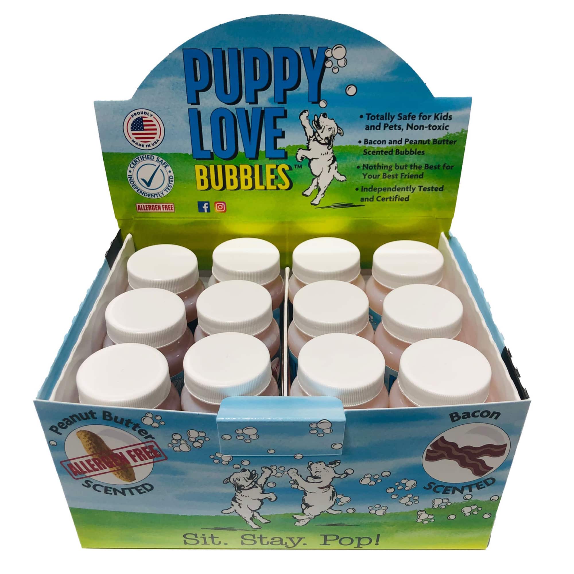 Puppy Love Bubbles™ 4 oz. Peanut Butter & Bacon Scented Bubbles BottlePOP Combo Box for Dogs