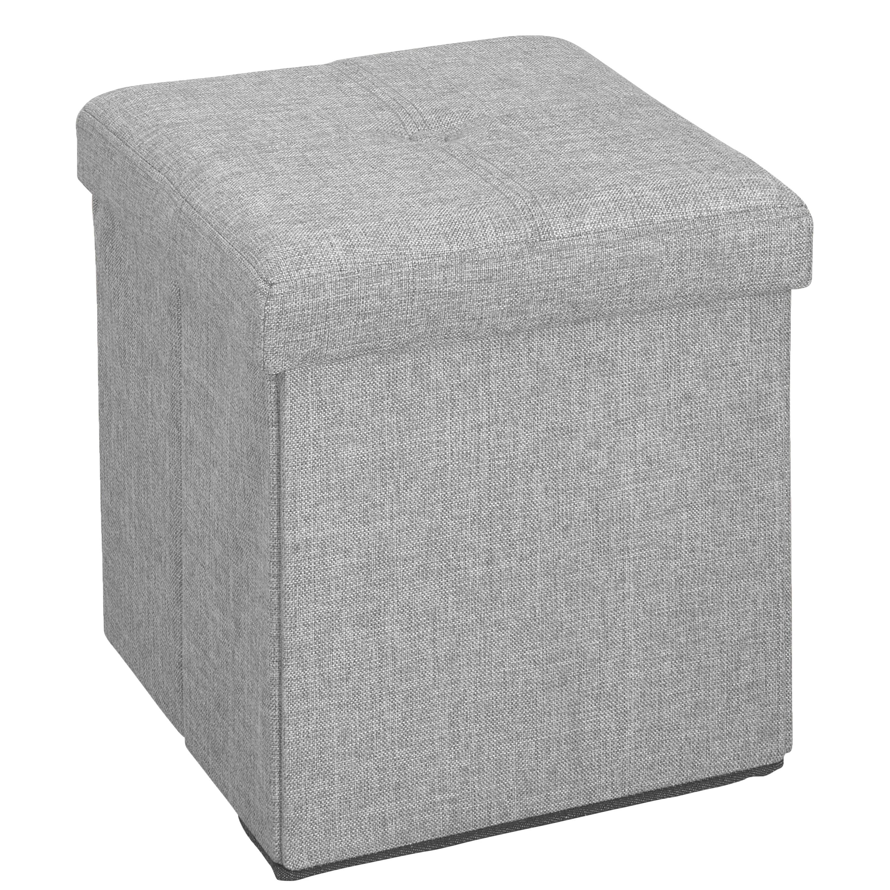 Simplify 15" Faux Linen Folding Storage Ottoman Cube