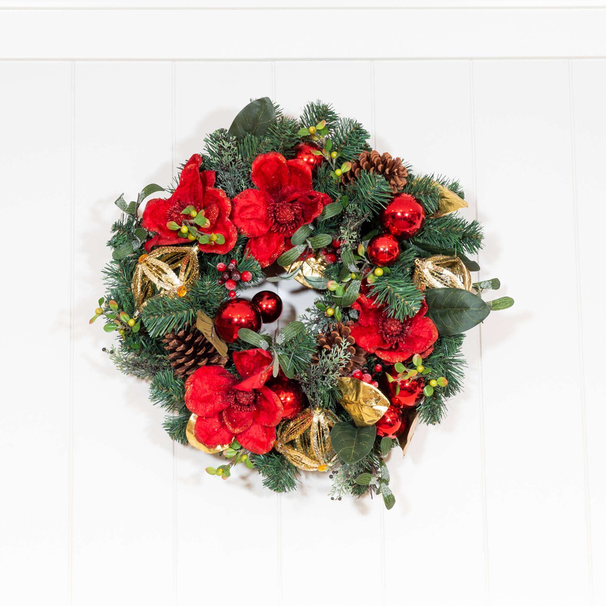 Village Lighting 24" Red Magnolia Wreath