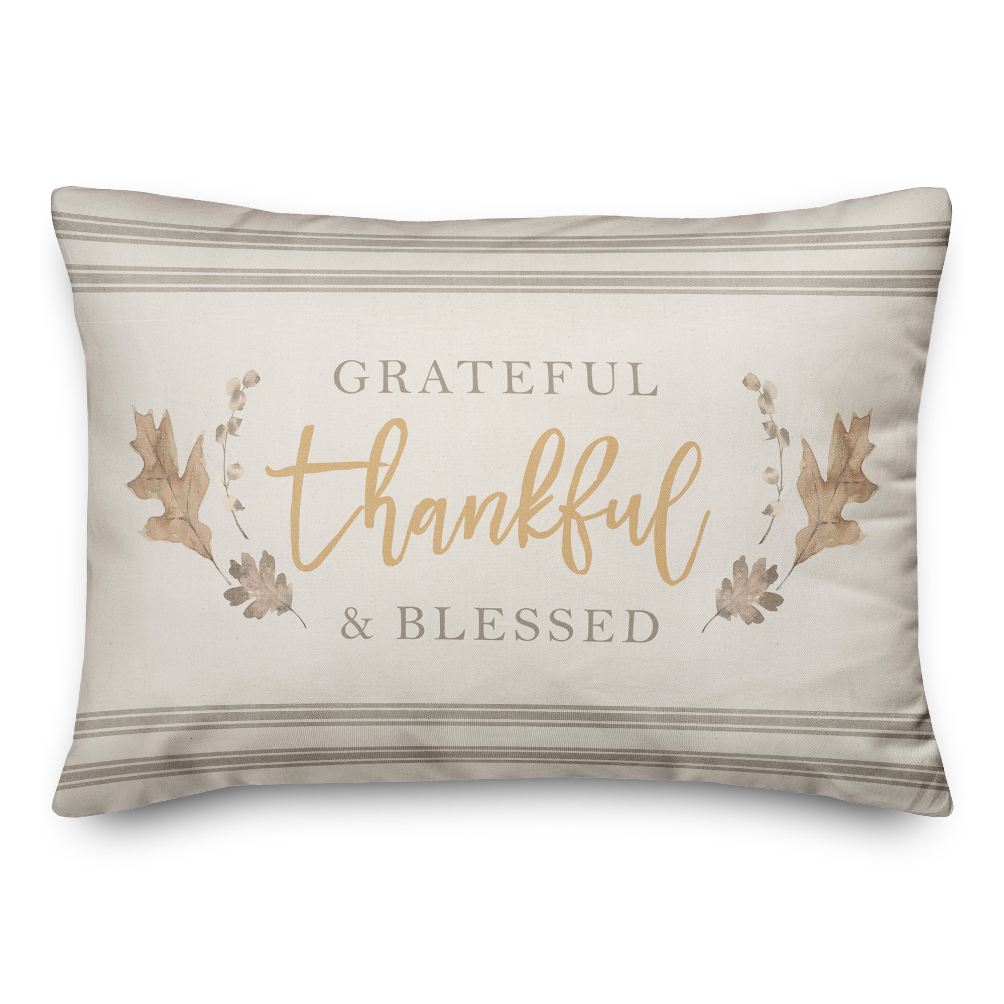 Grateful Thankful Blessed Stripes Indoor/Outdoor Pillow