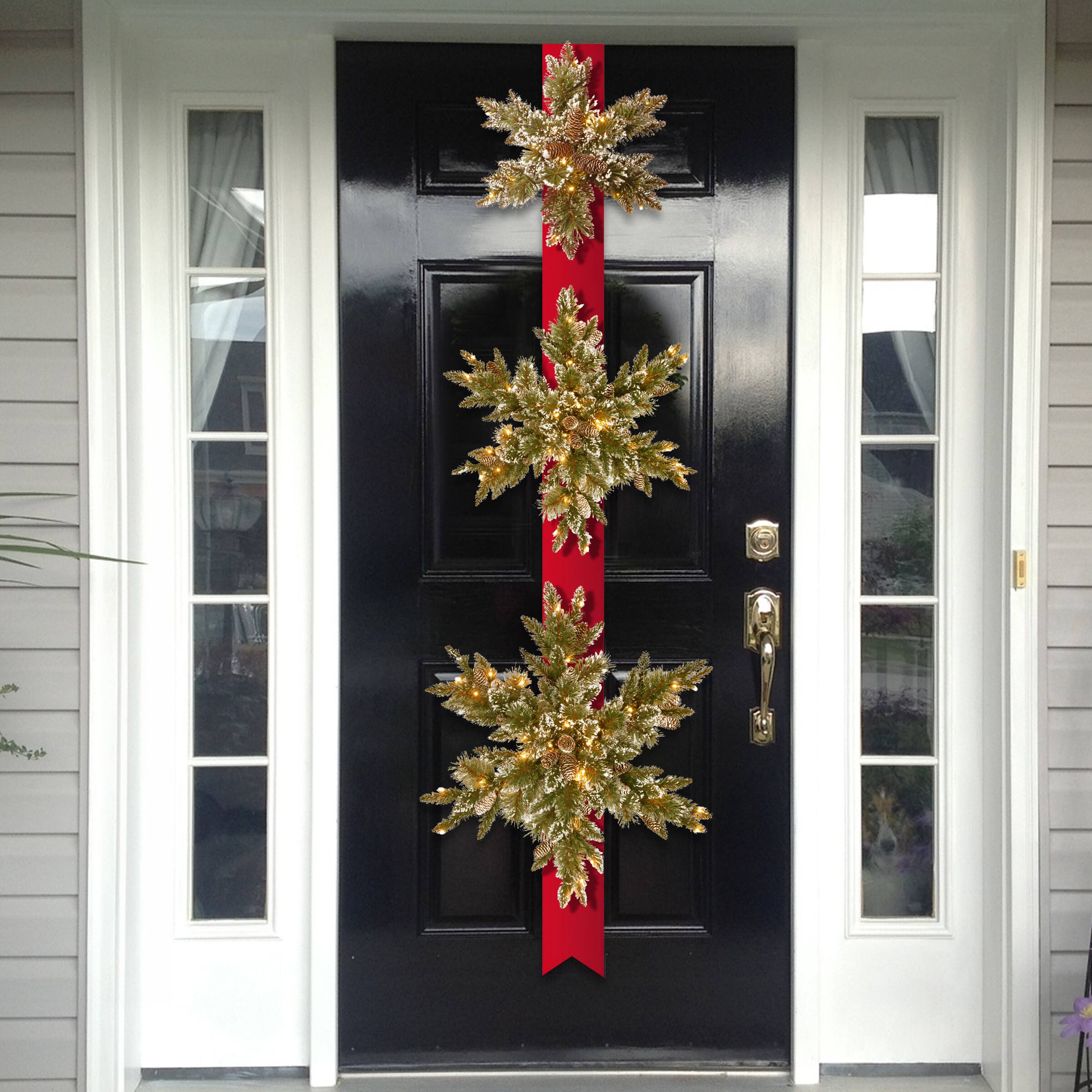 18", 22", & 26" Triple Snowflake Door Décor Piece With Warm White Twinkle LED Lights