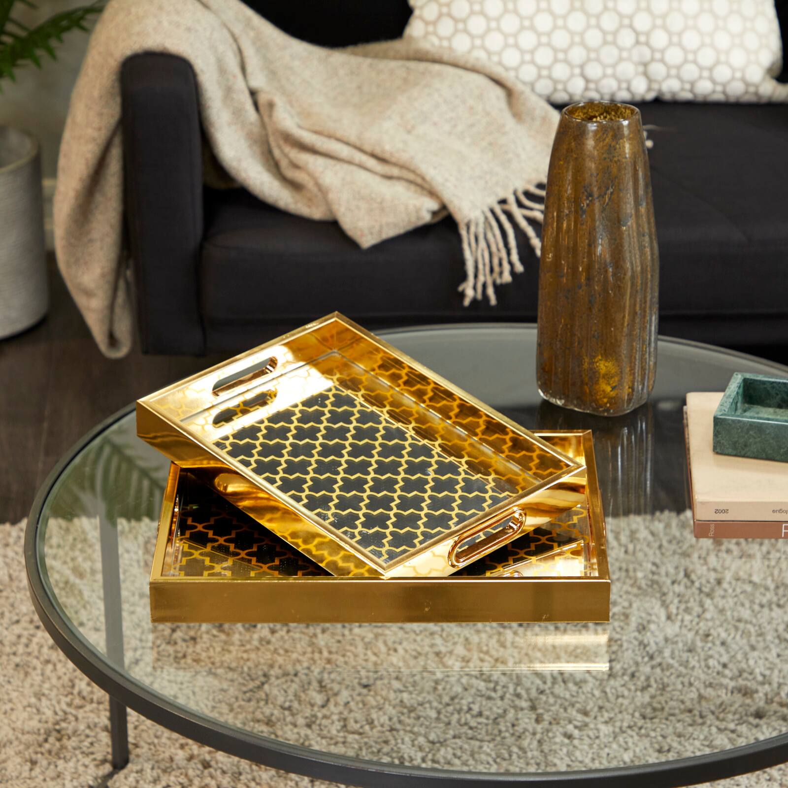Gold Honeycomb Plastic Glam Tray Set