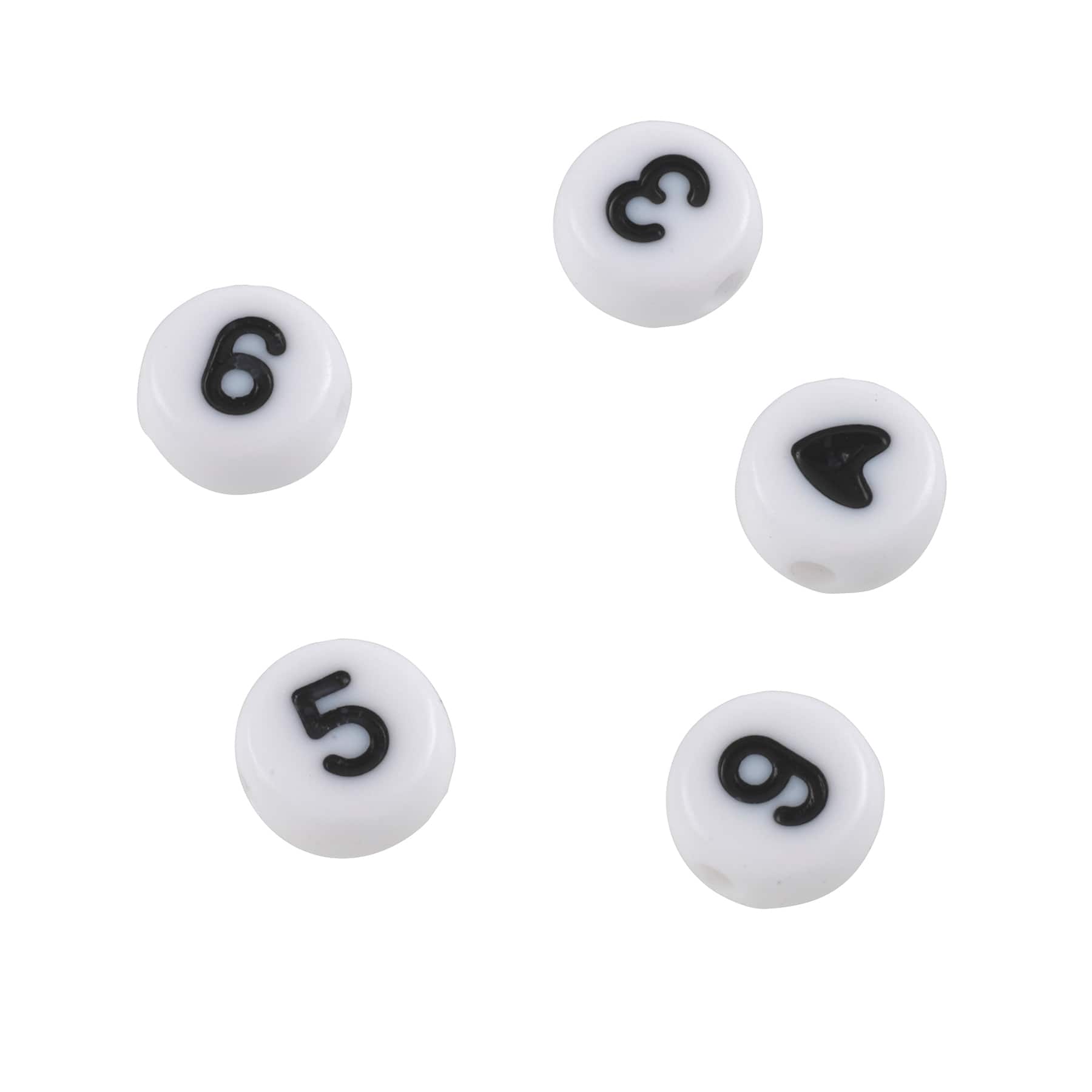 1690SV073BK - 10mm Number Beads - White / Black Letters - 1/4 Lb Value Pack