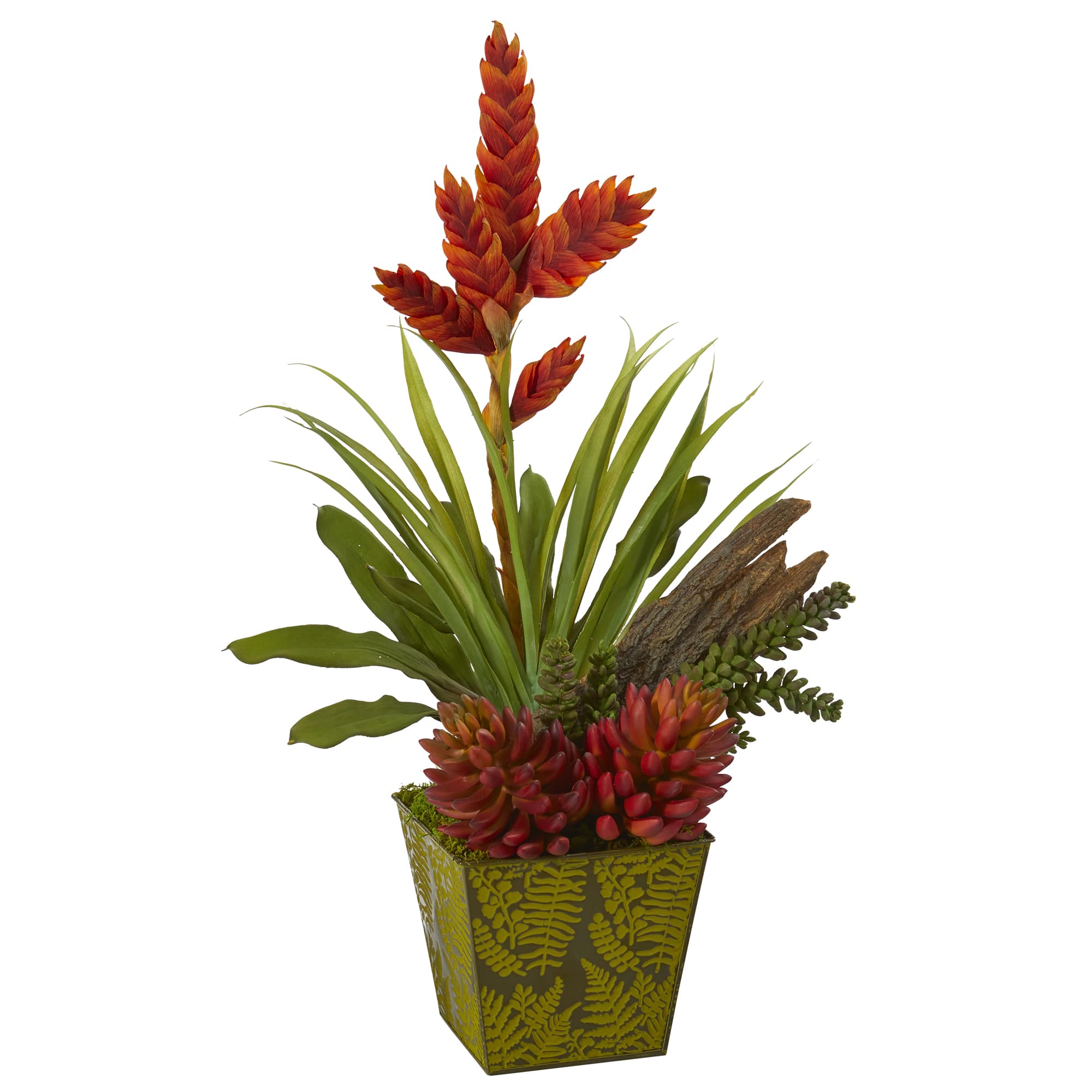 24&#x22; Succulent and Bromeliad Artificial Plant in Green Planter