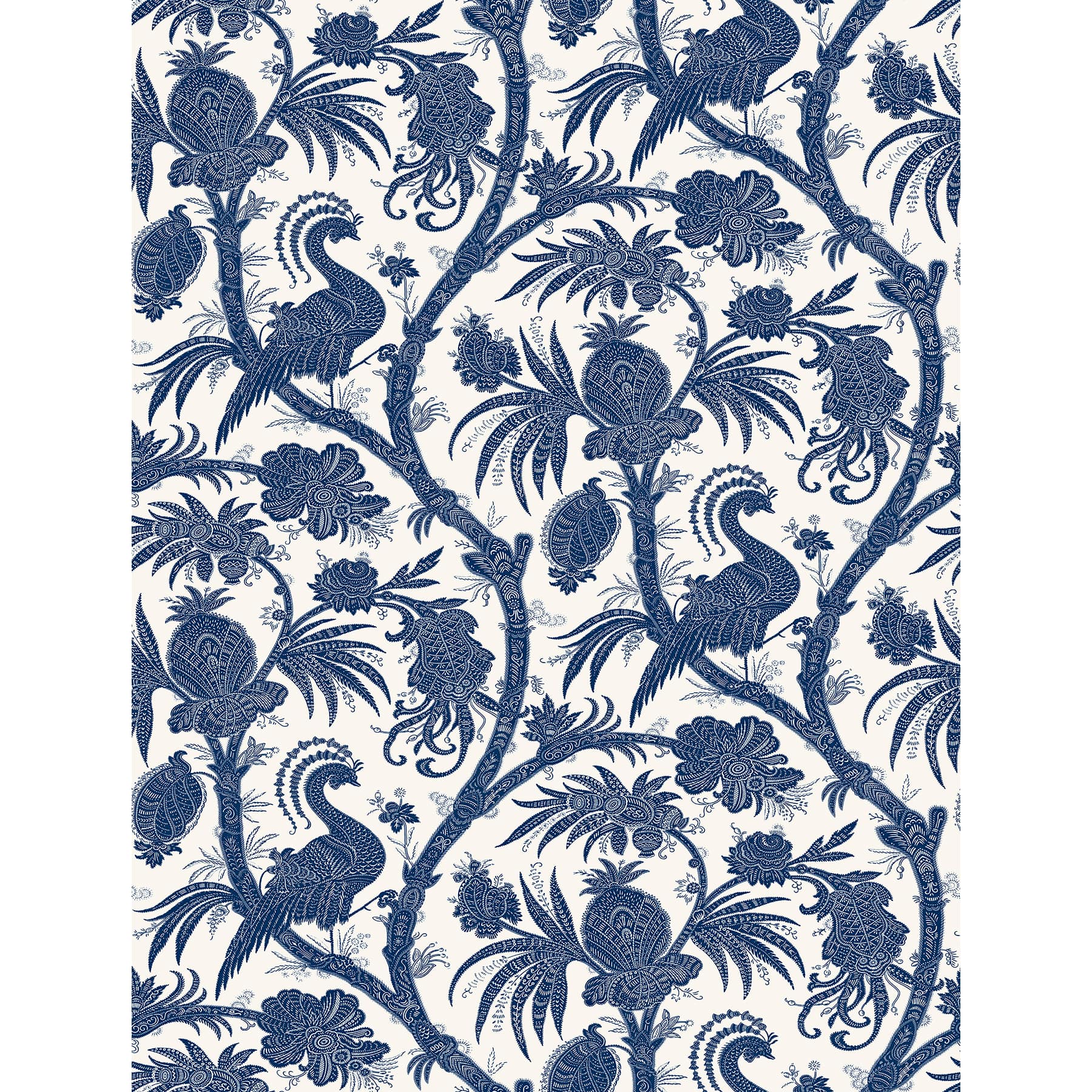 Scalamandre Indigo Balinese Peacock Peel &#x26; Stick Wallpaper