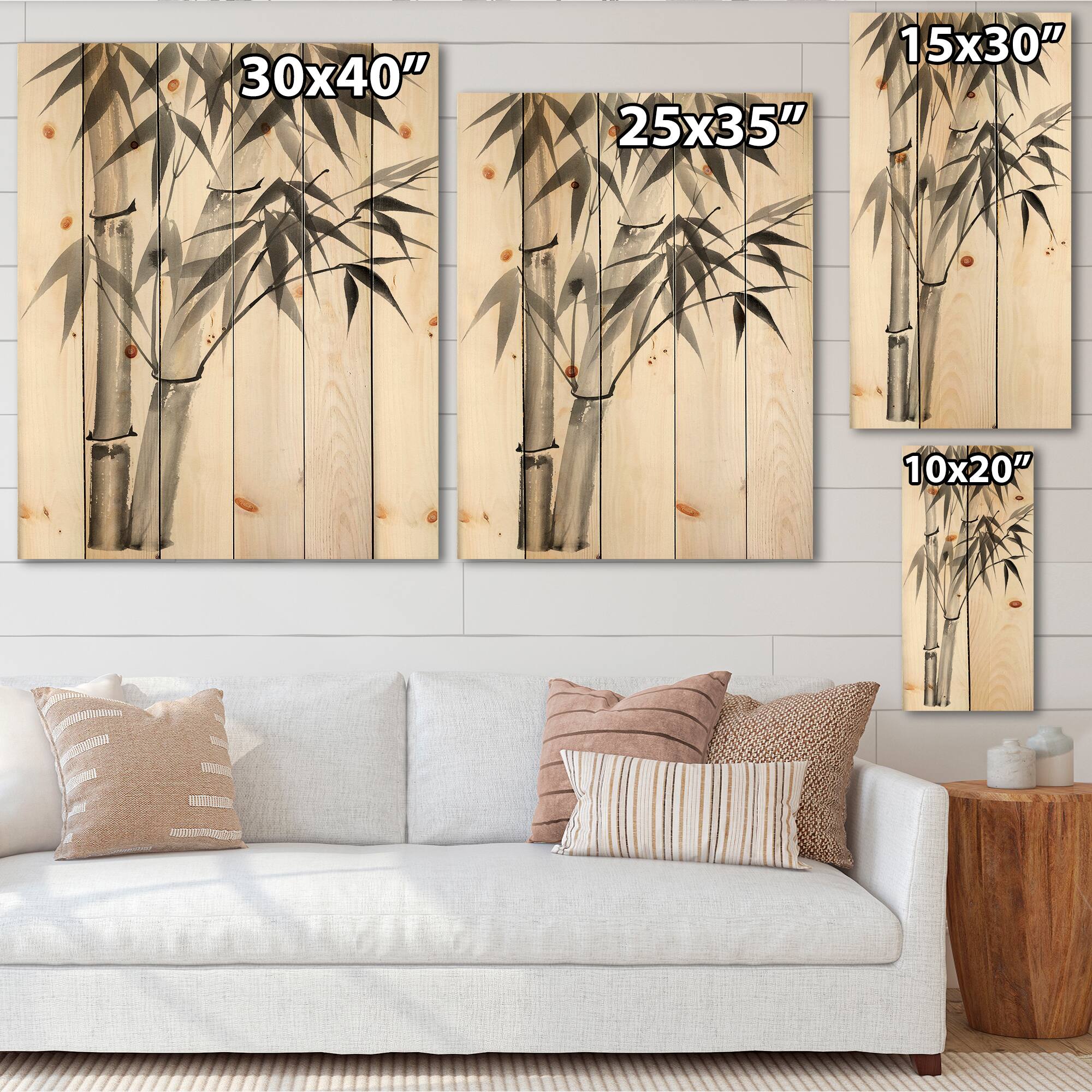 Designart - Vintage Monochrome Bamboo - Traditional Print on Natural Pine Wood