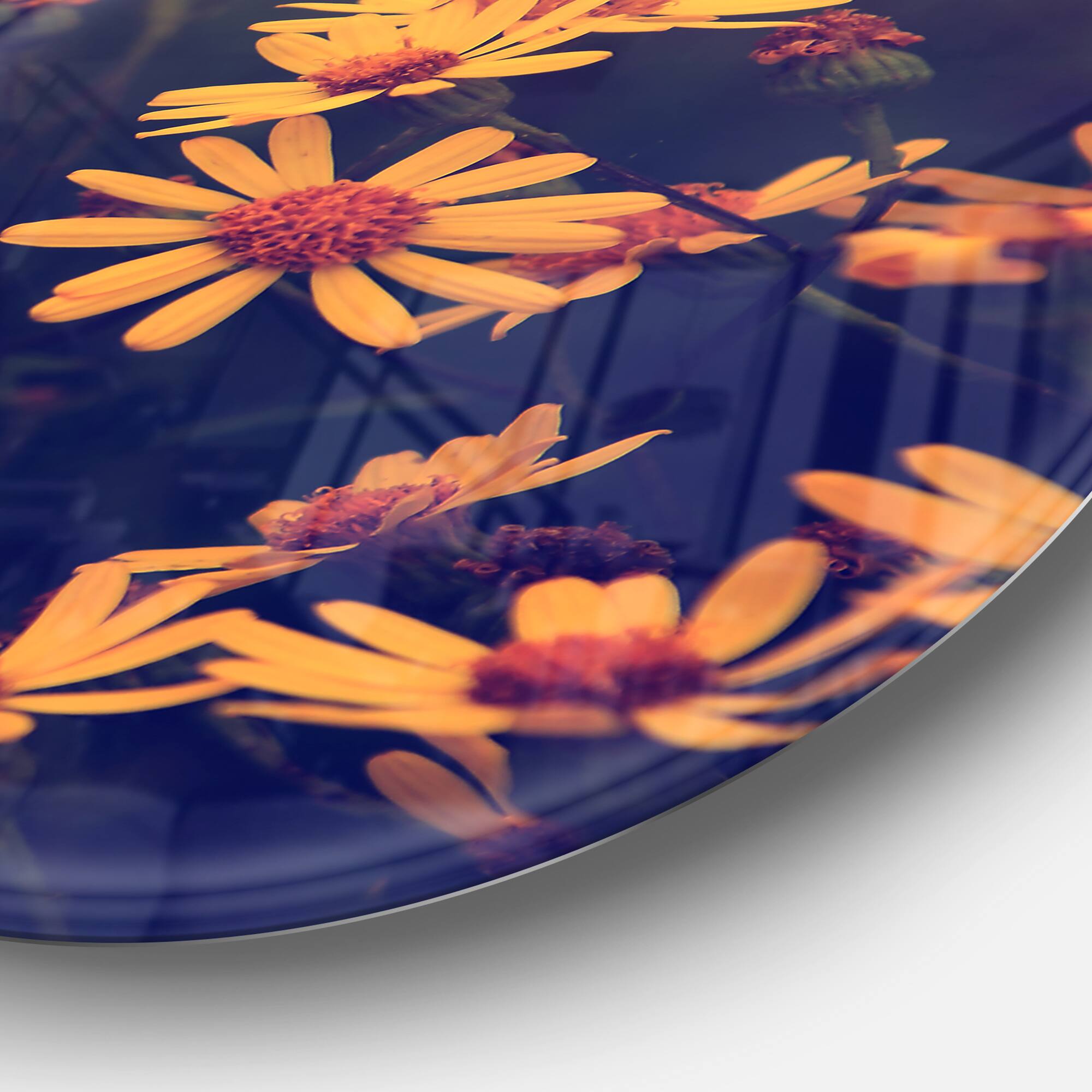 Designart - Vintage White Wild Flowers and Bee' Large Floral Metal Circle Wall Art