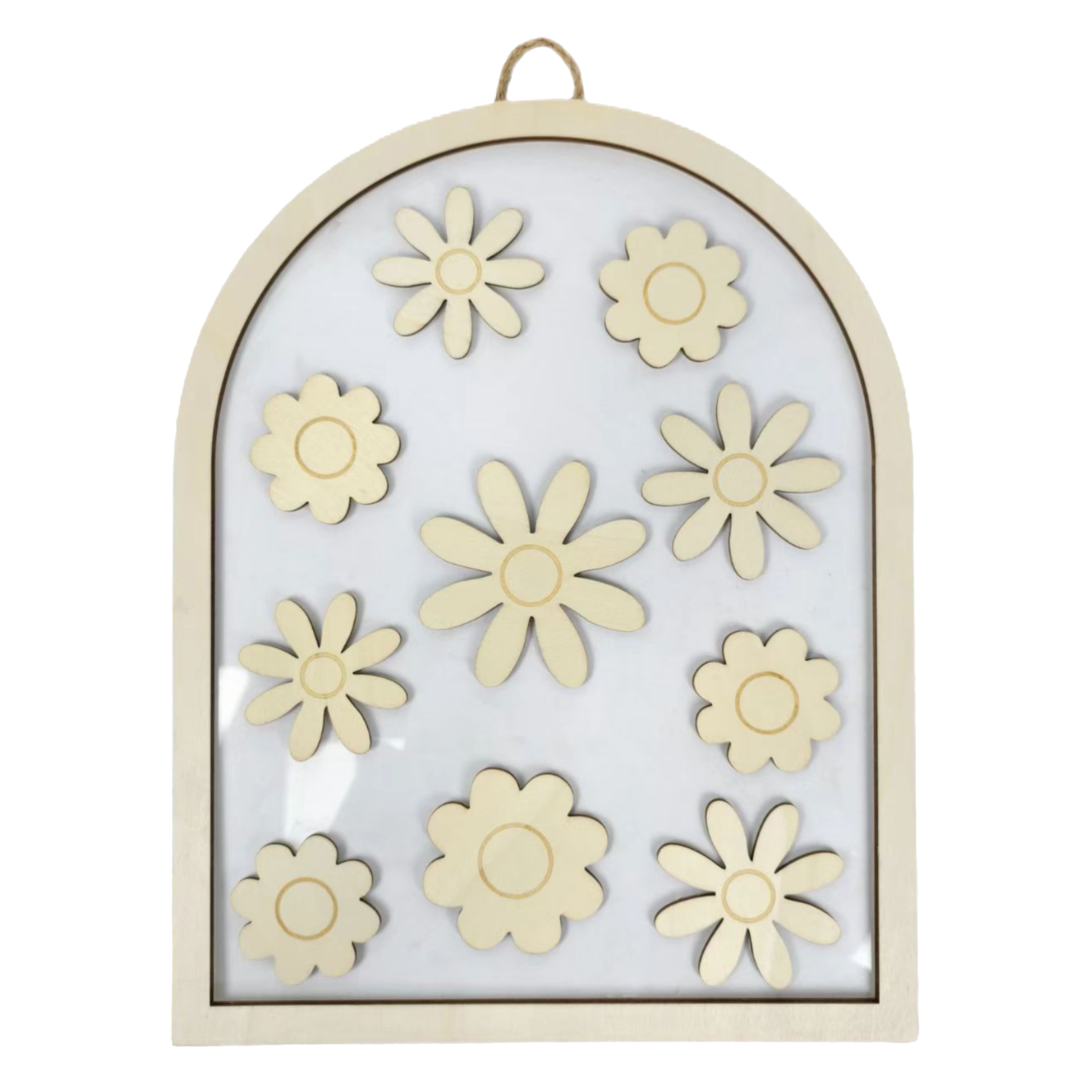 14&#x22; Plywood &#x26; Acrylic Arch with Flowers Plaque by Make Market&#xAE;