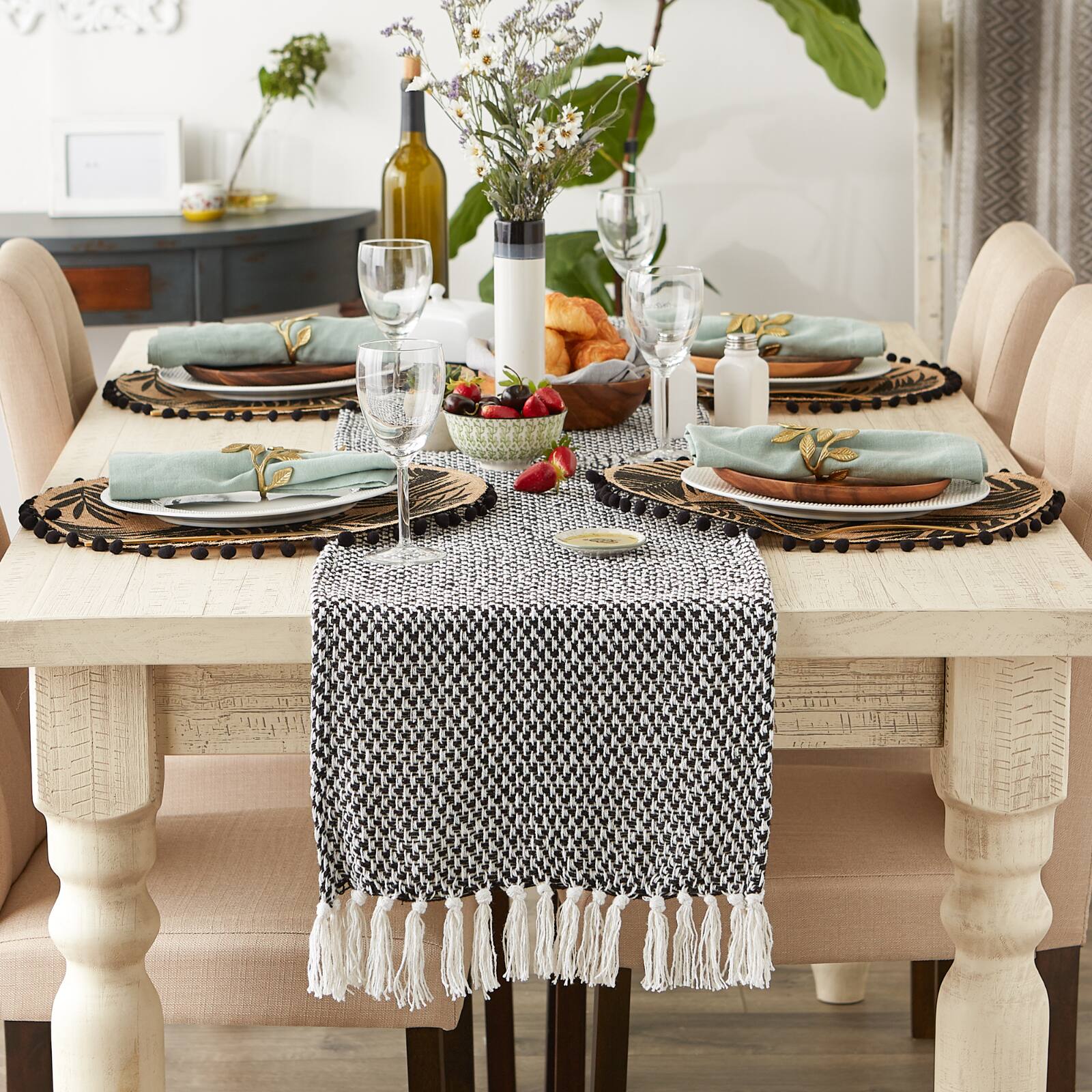 DII® 108" Woven Fringed Table Runner Table Runners Michaels