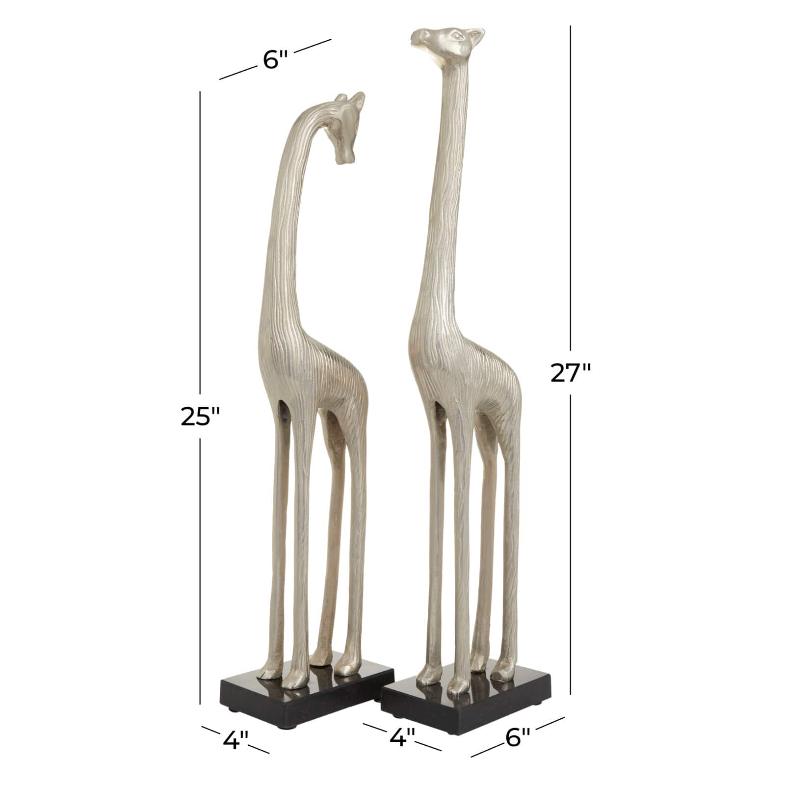 Silver Aluminum Contemporary Giraffe Sculpture Set
