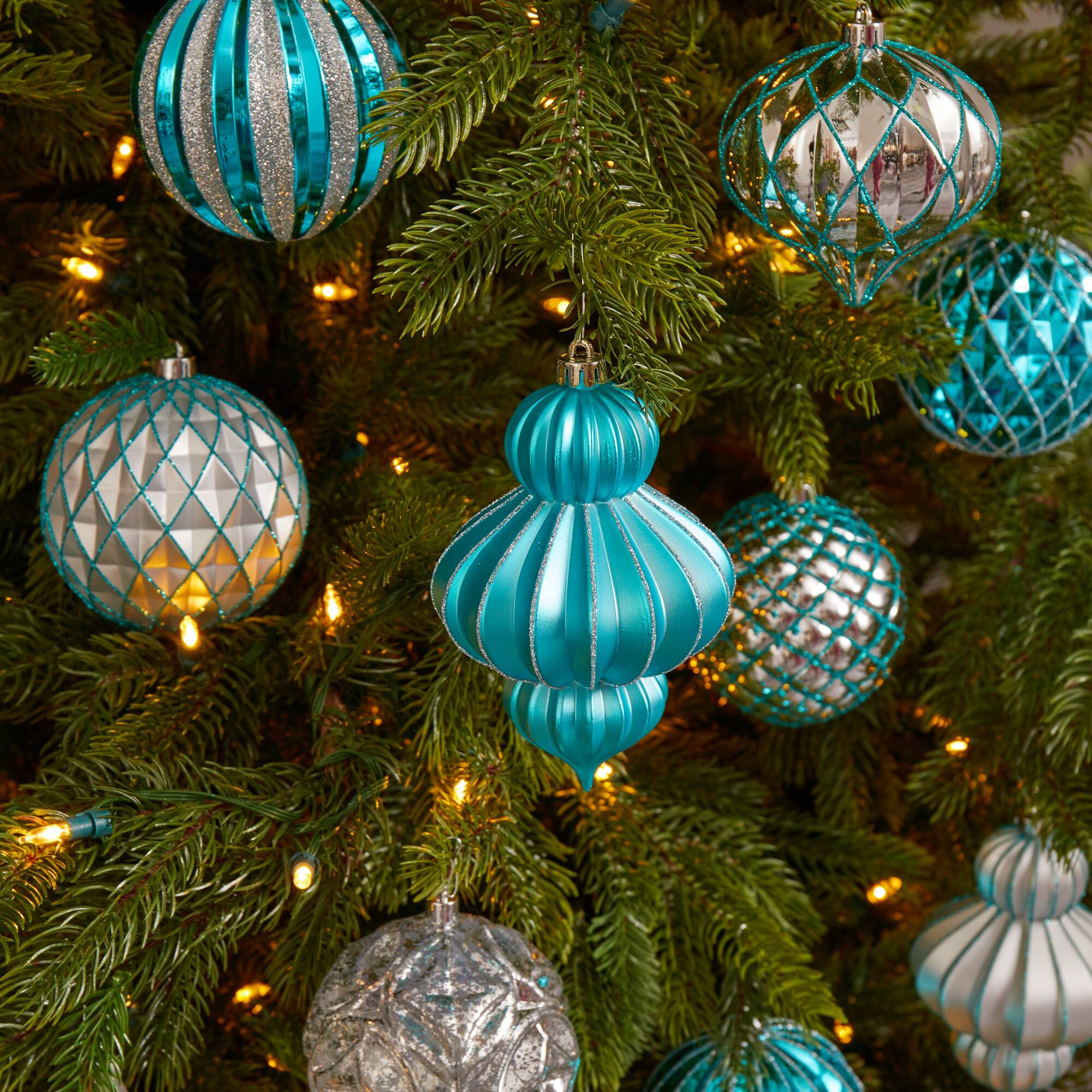 12ct. 4&#x22; Blue &#x26; Silver Shatterproof Luxe Ornament Set