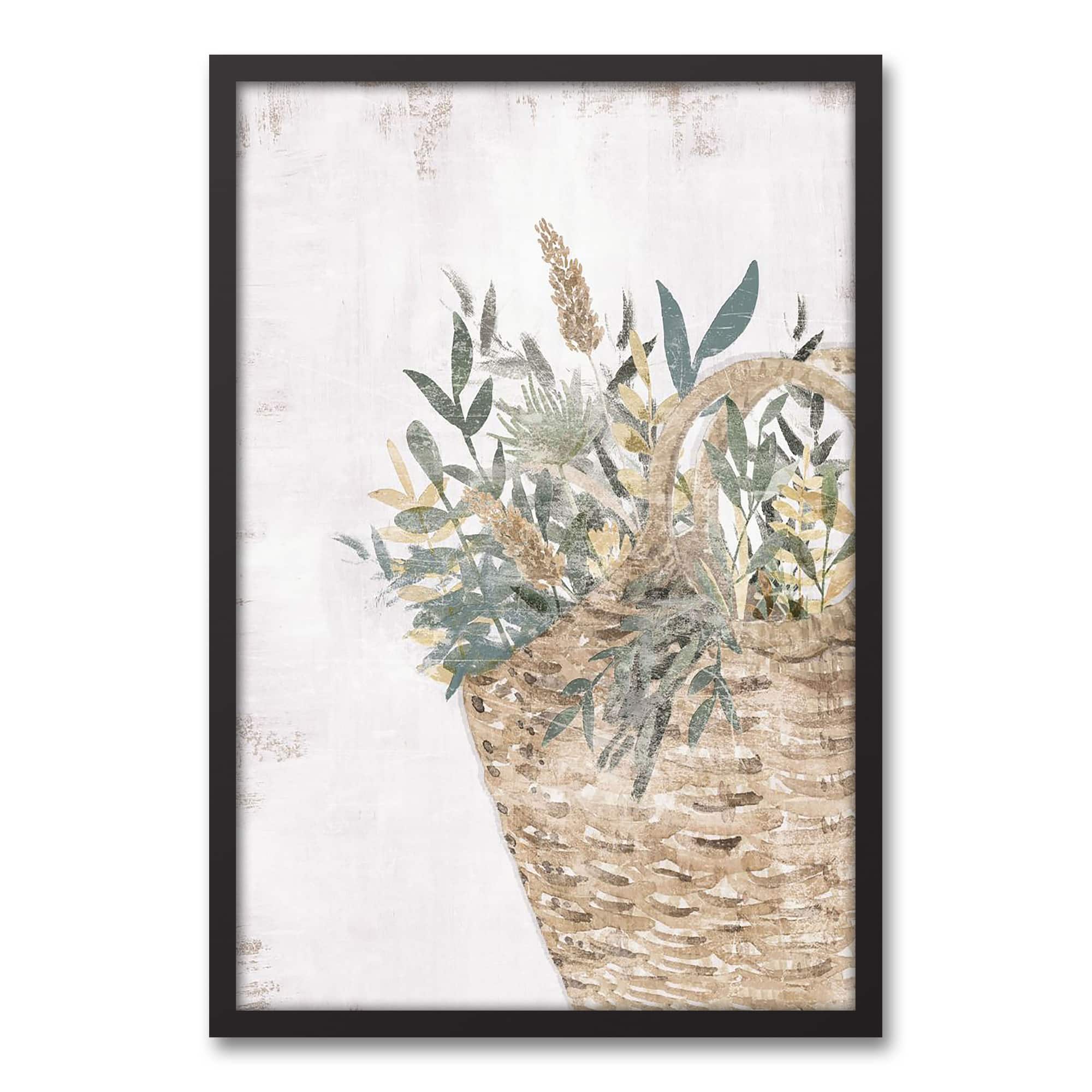 Jewel Flower Basket 20&#x22; x 30&#x22; Black Framed Canvas