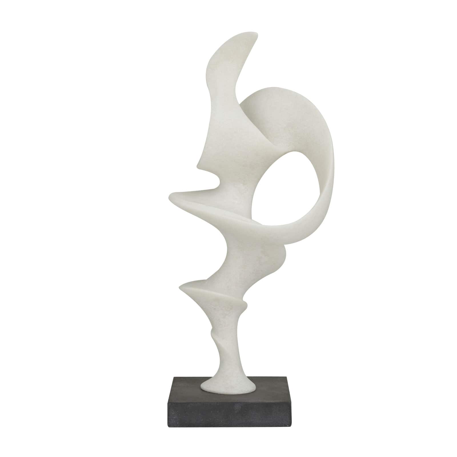 20" White Polystone Abstract Sculpture with Black Base