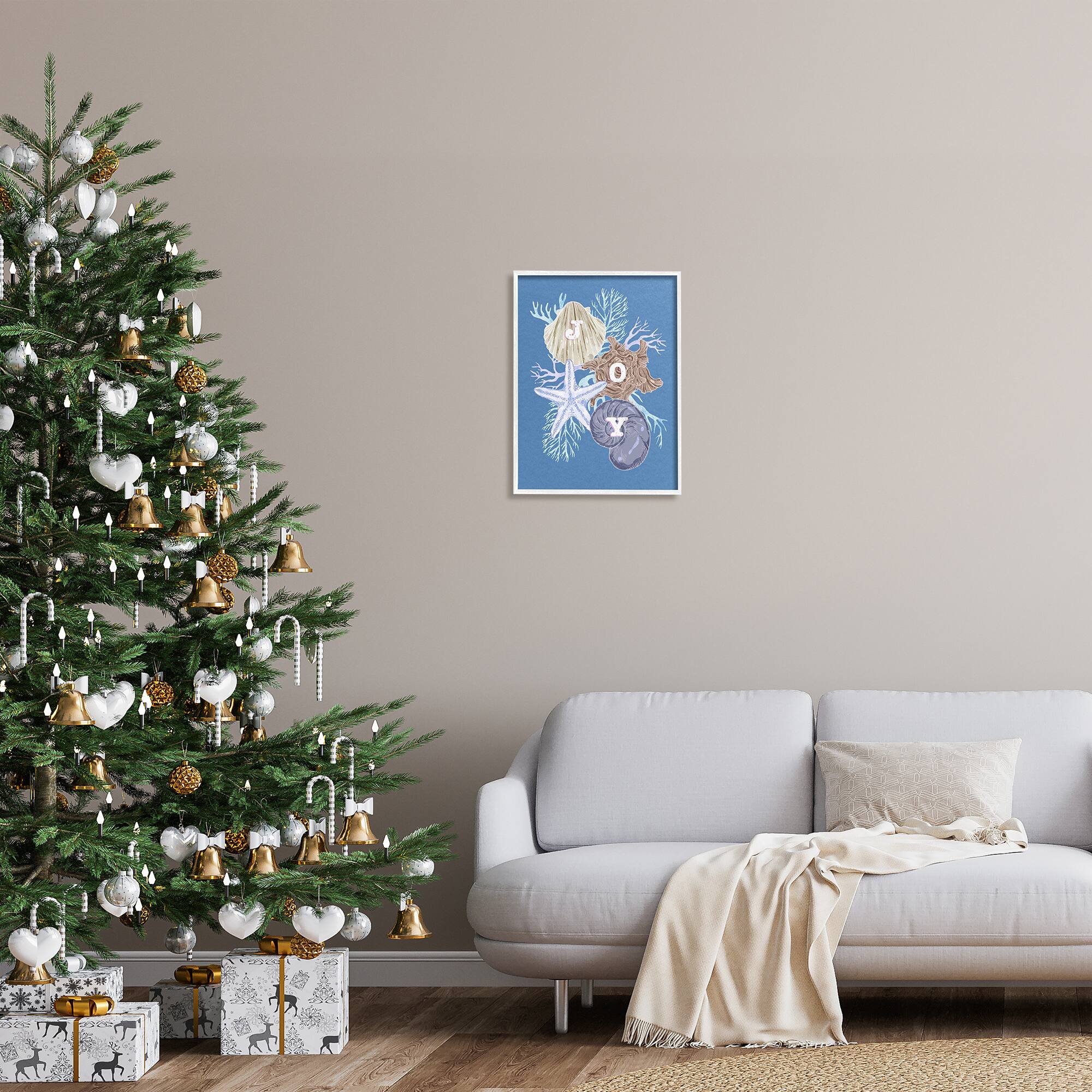 Stupell Industries Joy Nautical Holiday Seashells Framed Giclee Art