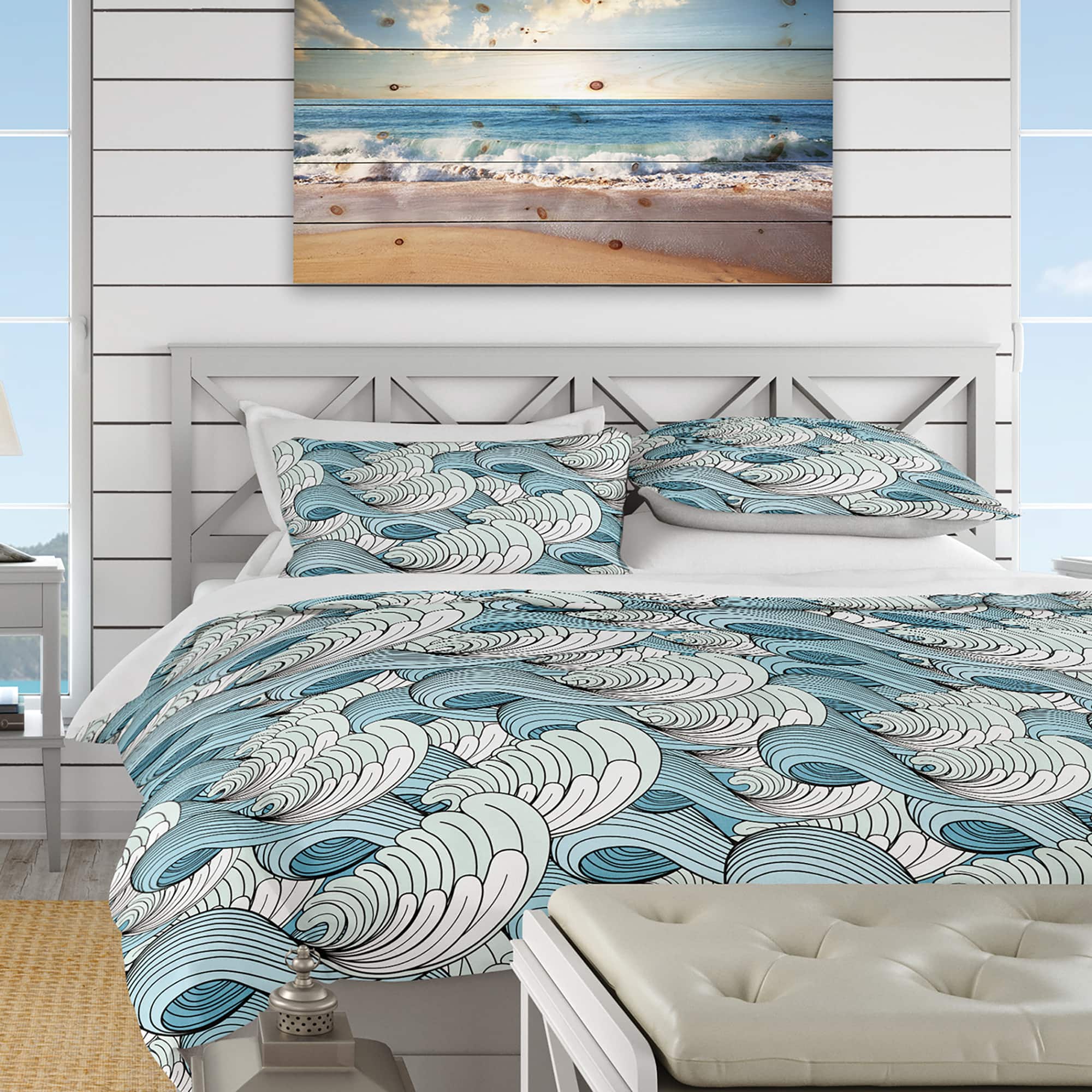Designart Great Wave Inspiration Coastal Pattern Duvet Cover Set