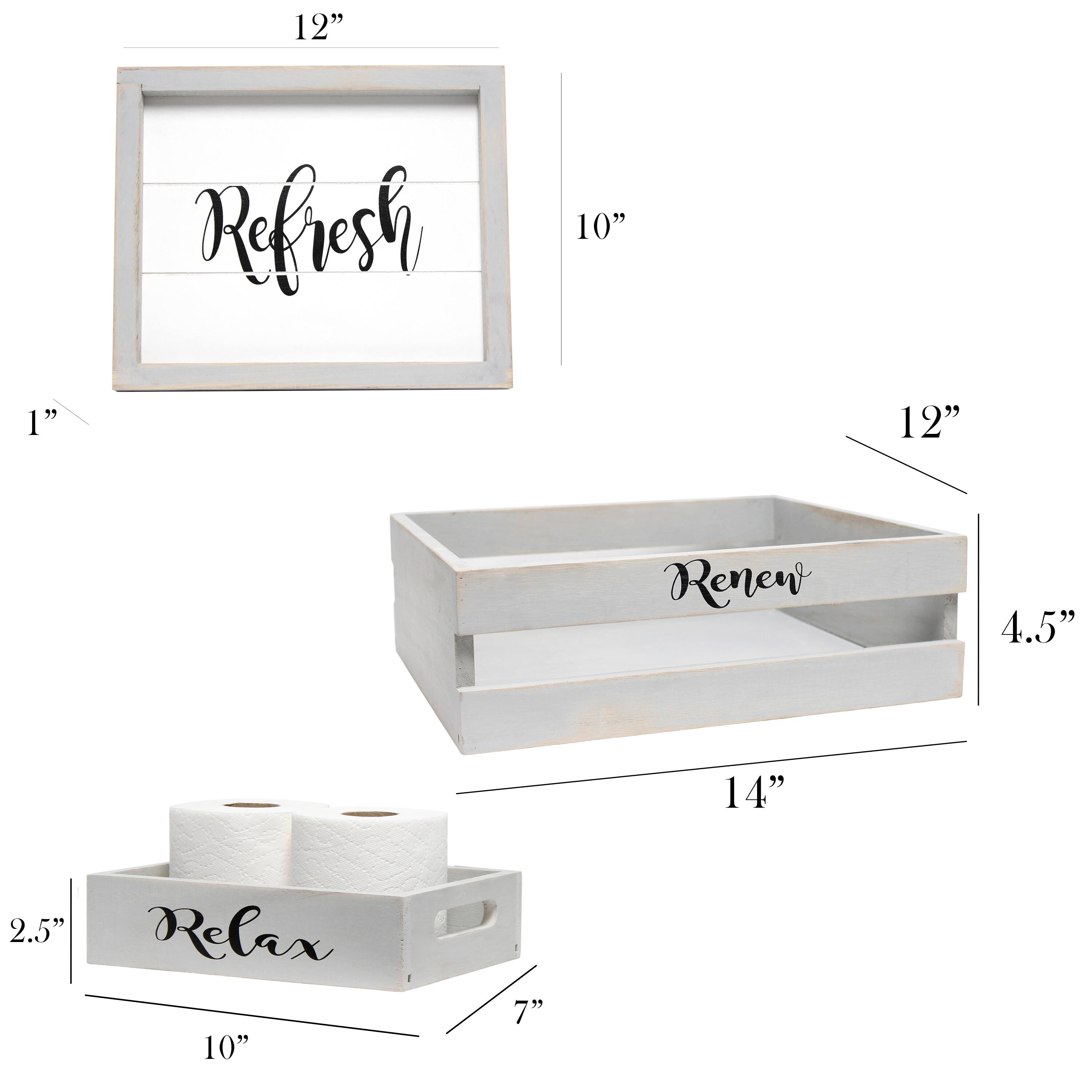 Elegant Designs Small Gray Wash Towel Holder, Frame & Toilet Paper Holder Set