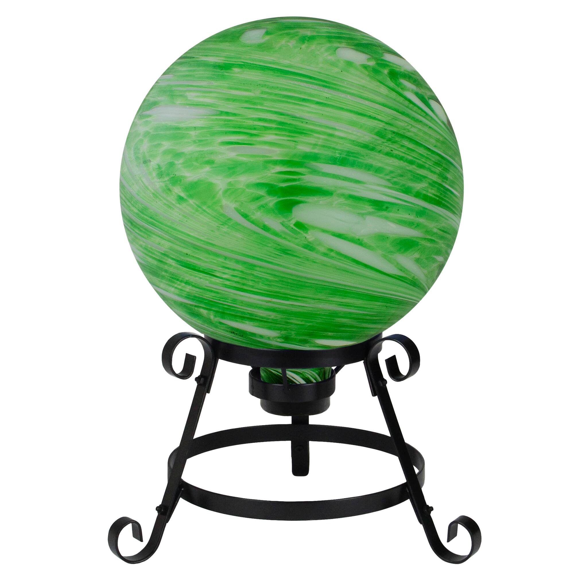 10" Green and White Swirls Glass Garden Gazing Ball