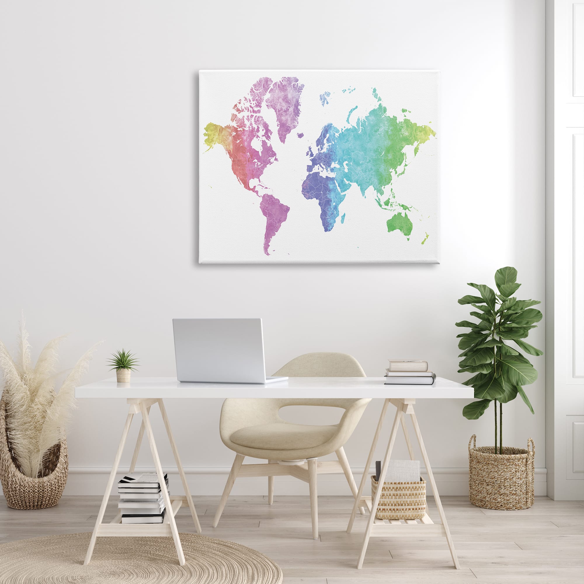 Stupell Industries Modern Rainbow Map of the World Transitioning Tones Canvas Wall Art