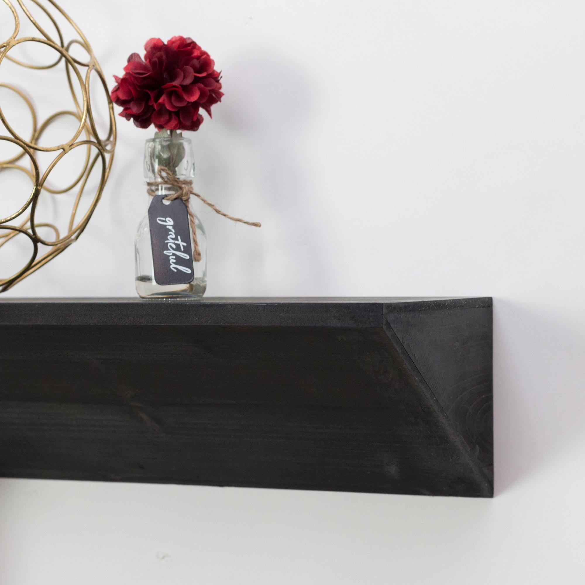 Large Black Wedge Wood Floating Wall Shelf