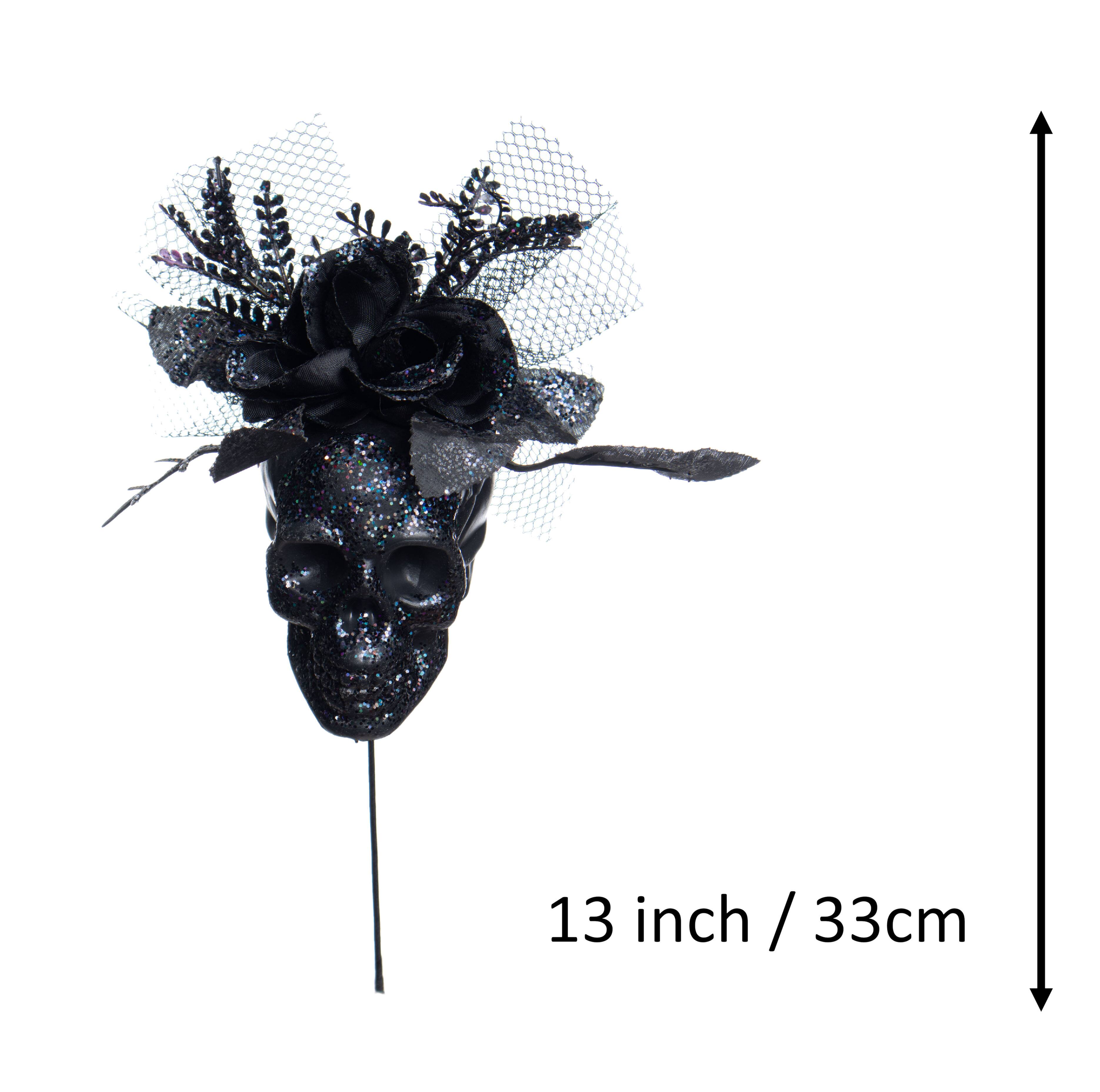 13" Black Glitter Skull & Roses Pick by Ashland®