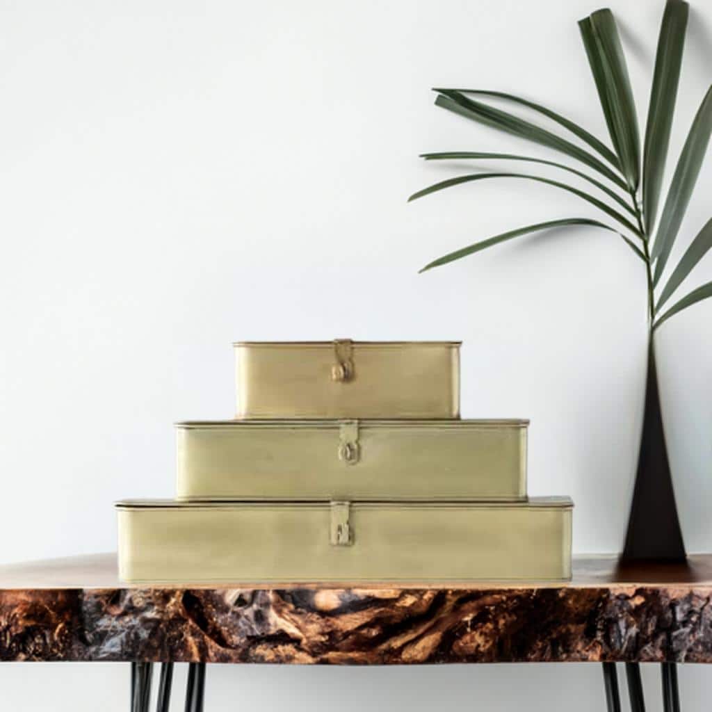 Hello Honey&#xAE; Decorative Metal Boxes with Gold Finish Set