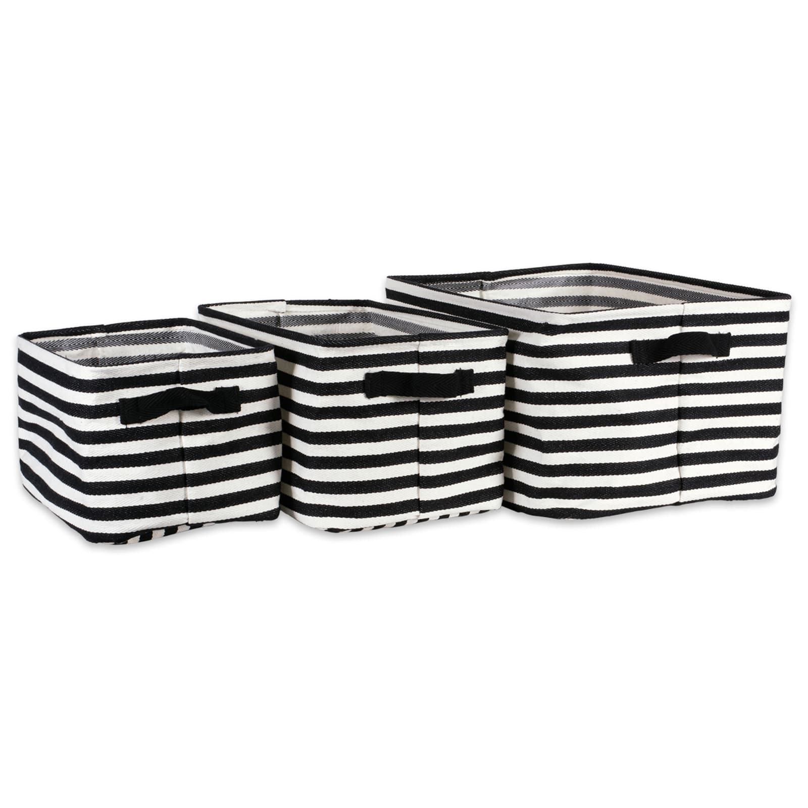 DII® Stripes PE-Coated Herringbone Woven Cotton Laundry Bin Set