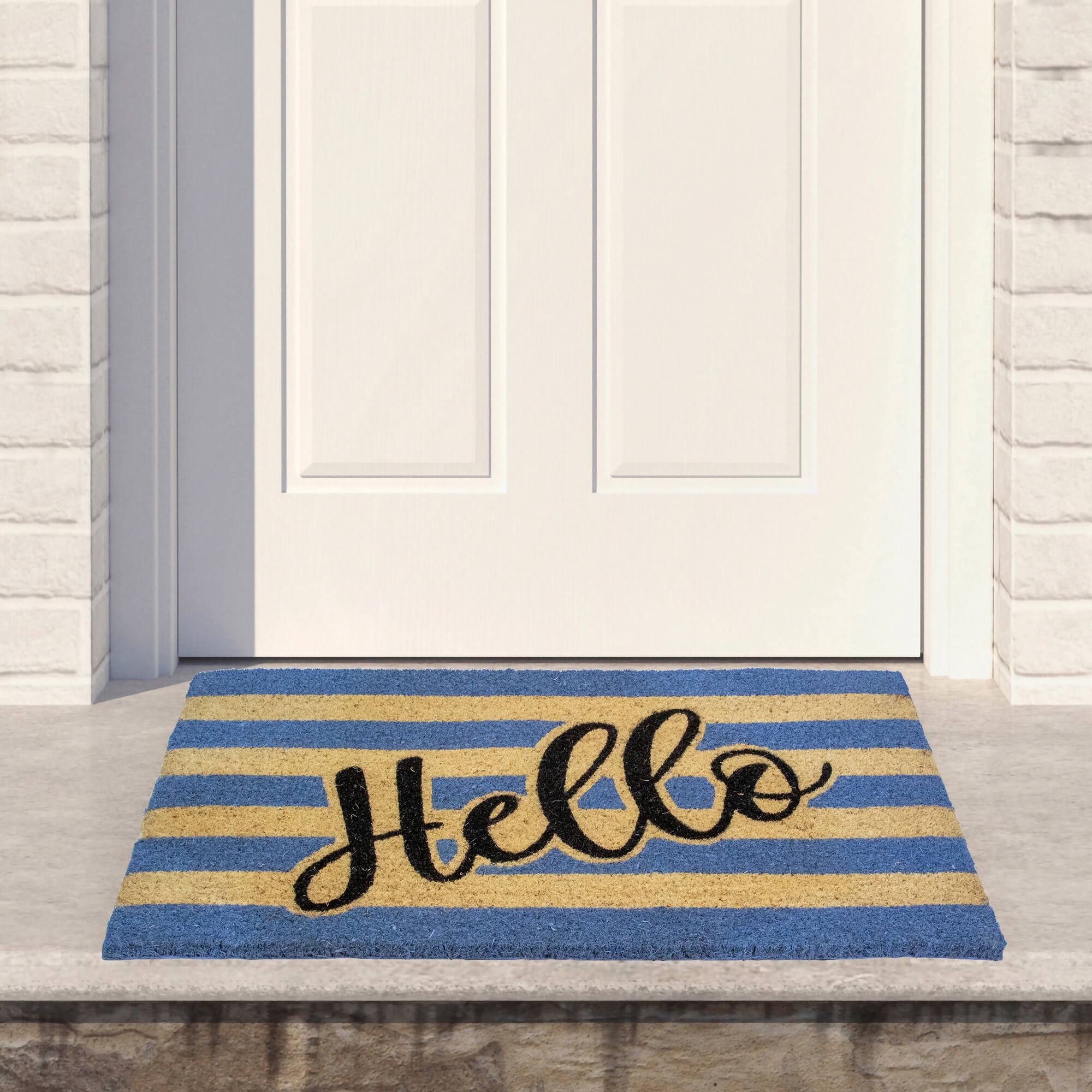 Natural Coir Striped Hello Doormat