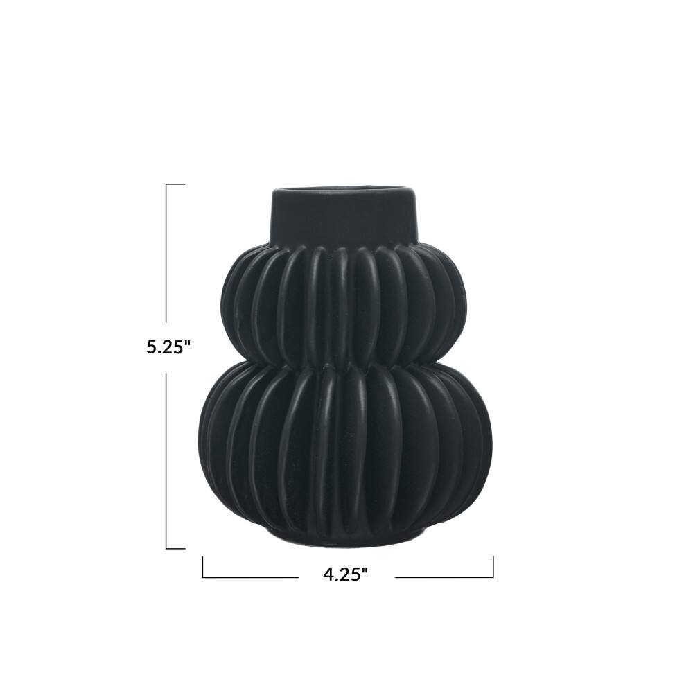 Hello Honey&#xAE; Bloomingville 5.5&#x22; Black Modern Pleated Stoneware Vase