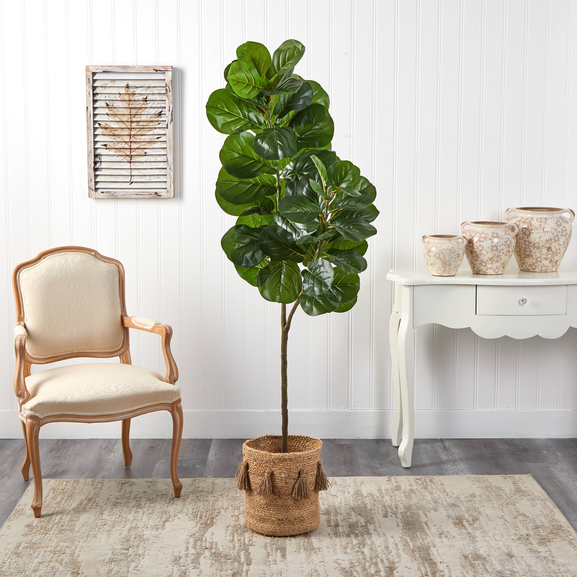 5.5ft. Fiddle Leaf Fig Artificial Tree in Handmade Natural Jute Planter with Tassels