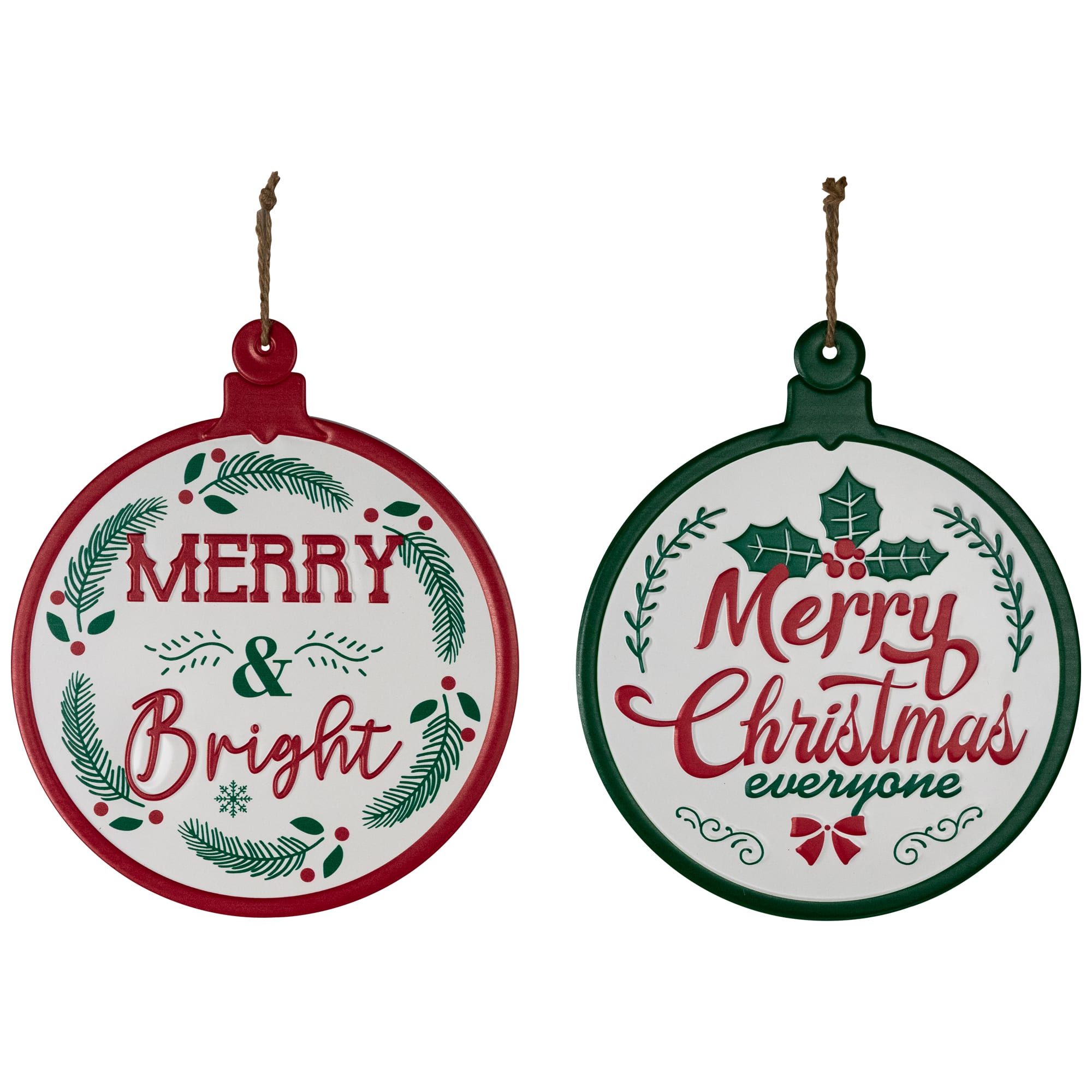 Merry and Bright Ornament Style Metal Christmas Wall Signs - 14