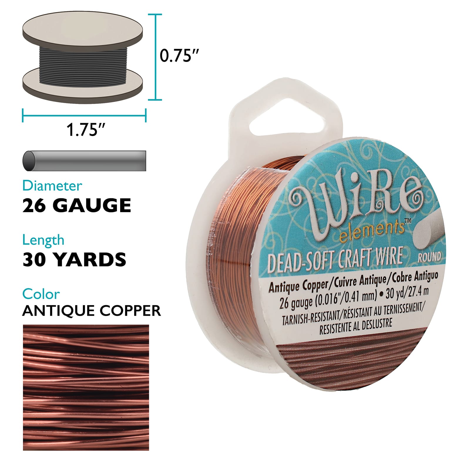Artistic Wire, 26 Gauge Tarnish Resistant Colored Copper Craft Jewelry  Wrapping Wire, Red, 30 yd