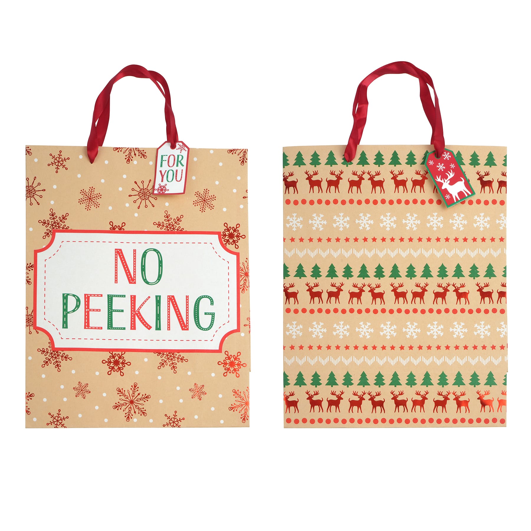 12.5&#x22; Fair Isle Print &#x26; No Peeking Gift Bag Set by Celebrate It&#xAE;