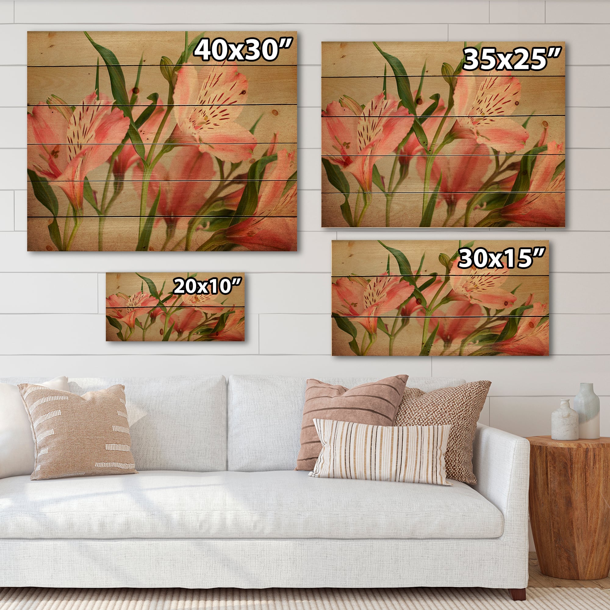 Designart - Retro Alstroemeria Flower - Traditional Print on Natural Pine Wood