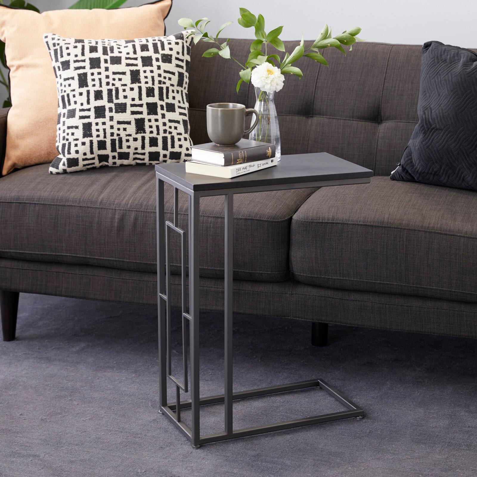 26" Gray Iron & Wood Contemporary Accent Table