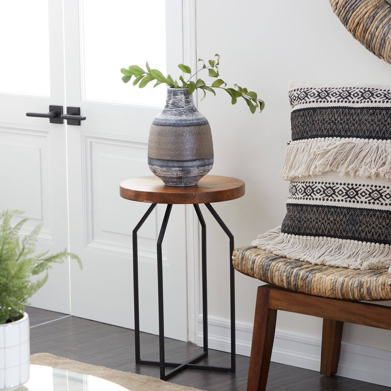 24&#x22; Brown Teak Wood Contemporary Accent Table