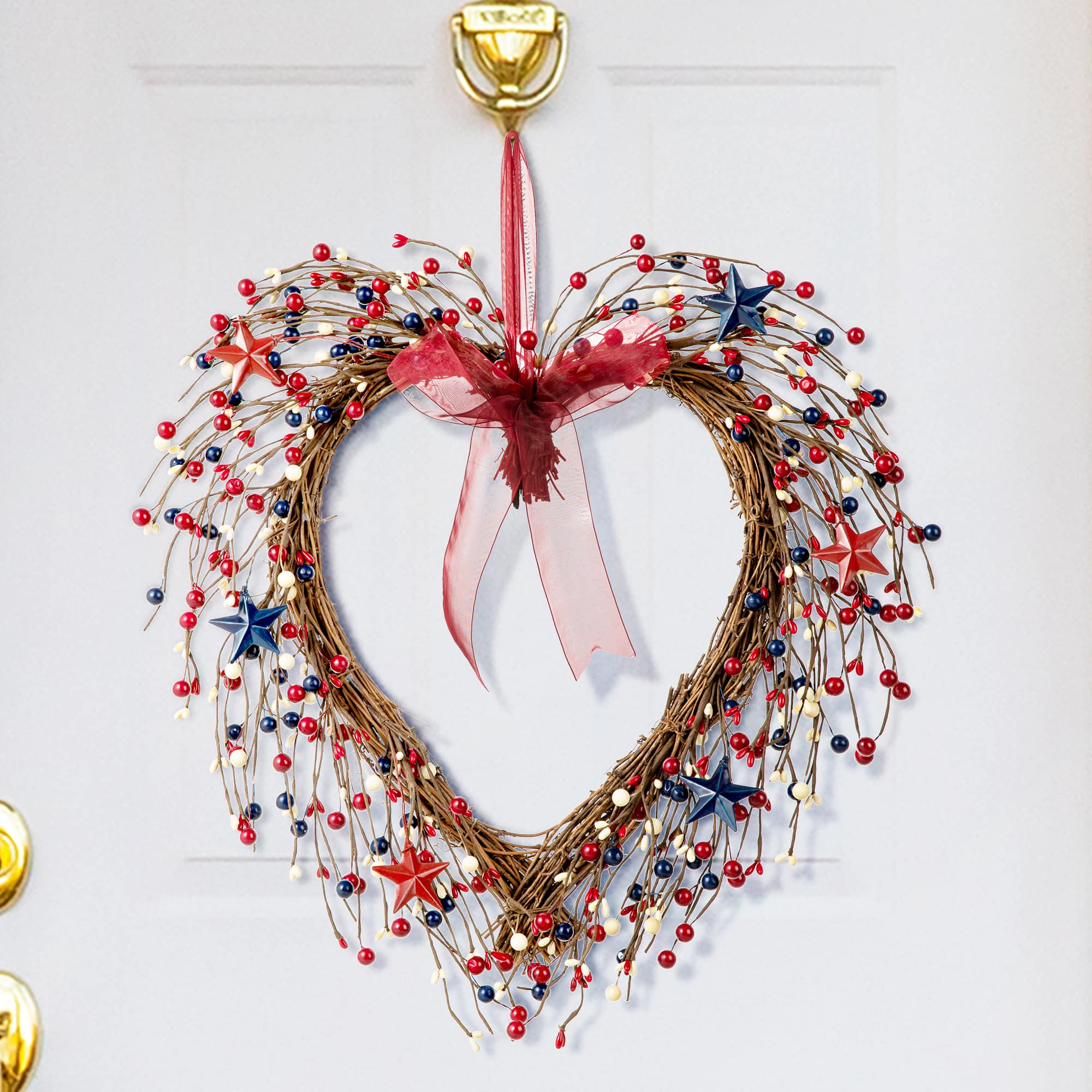 Glitzhome&#xAE; 17&#x22; Patriotic American Berry Heart Wreath