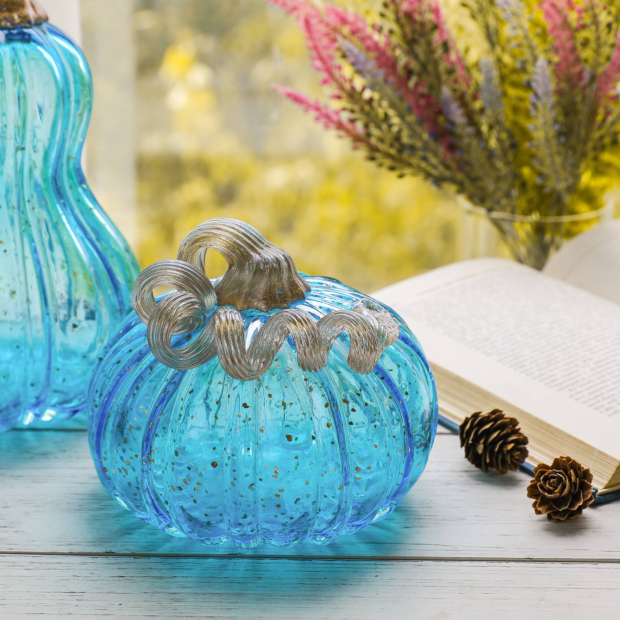 Glitzhome® Blue Glass Pumpkin Set