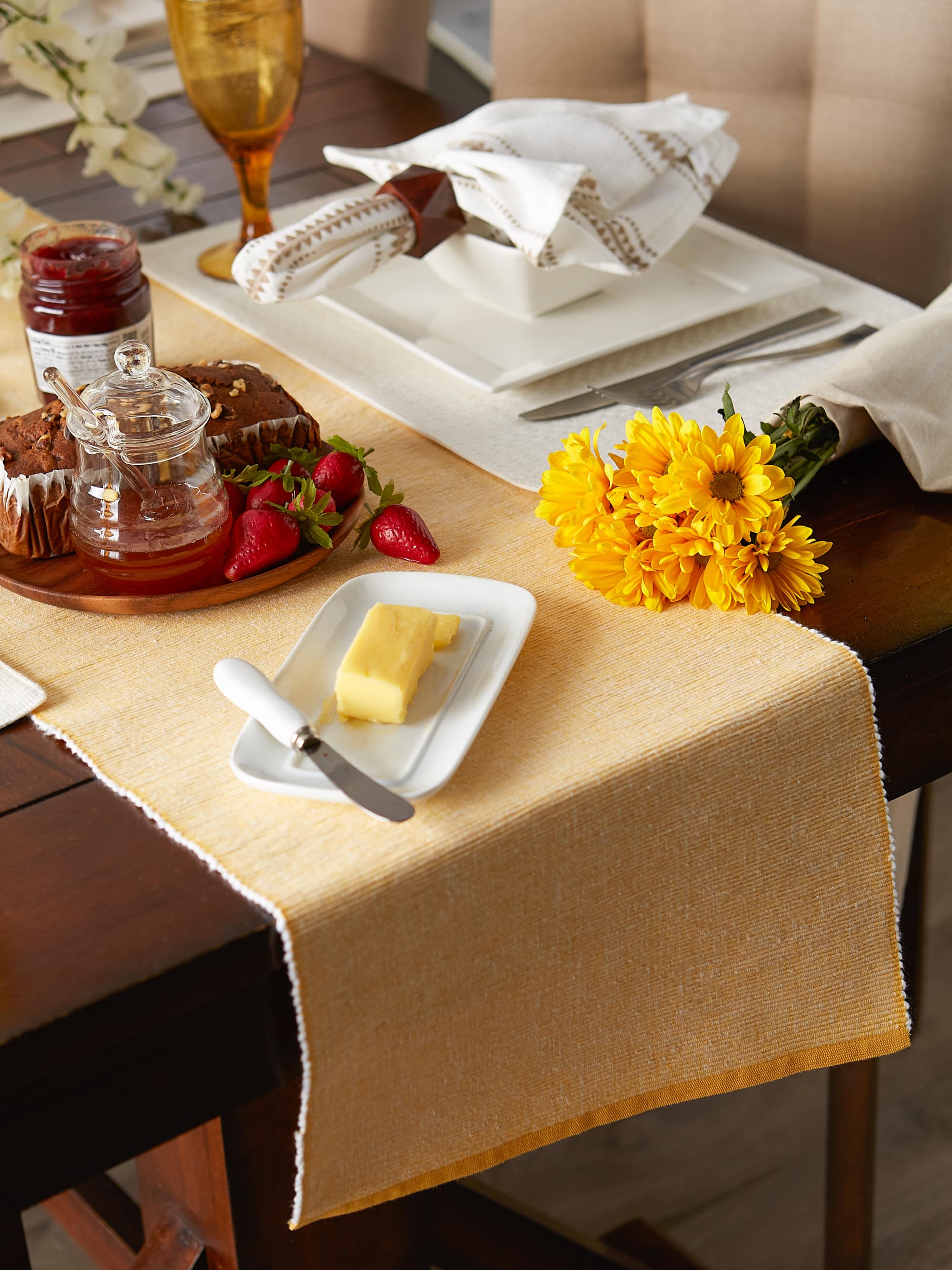 DII&#xAE; 72&#x22; Chambray Ribbed Cotton Table Runner