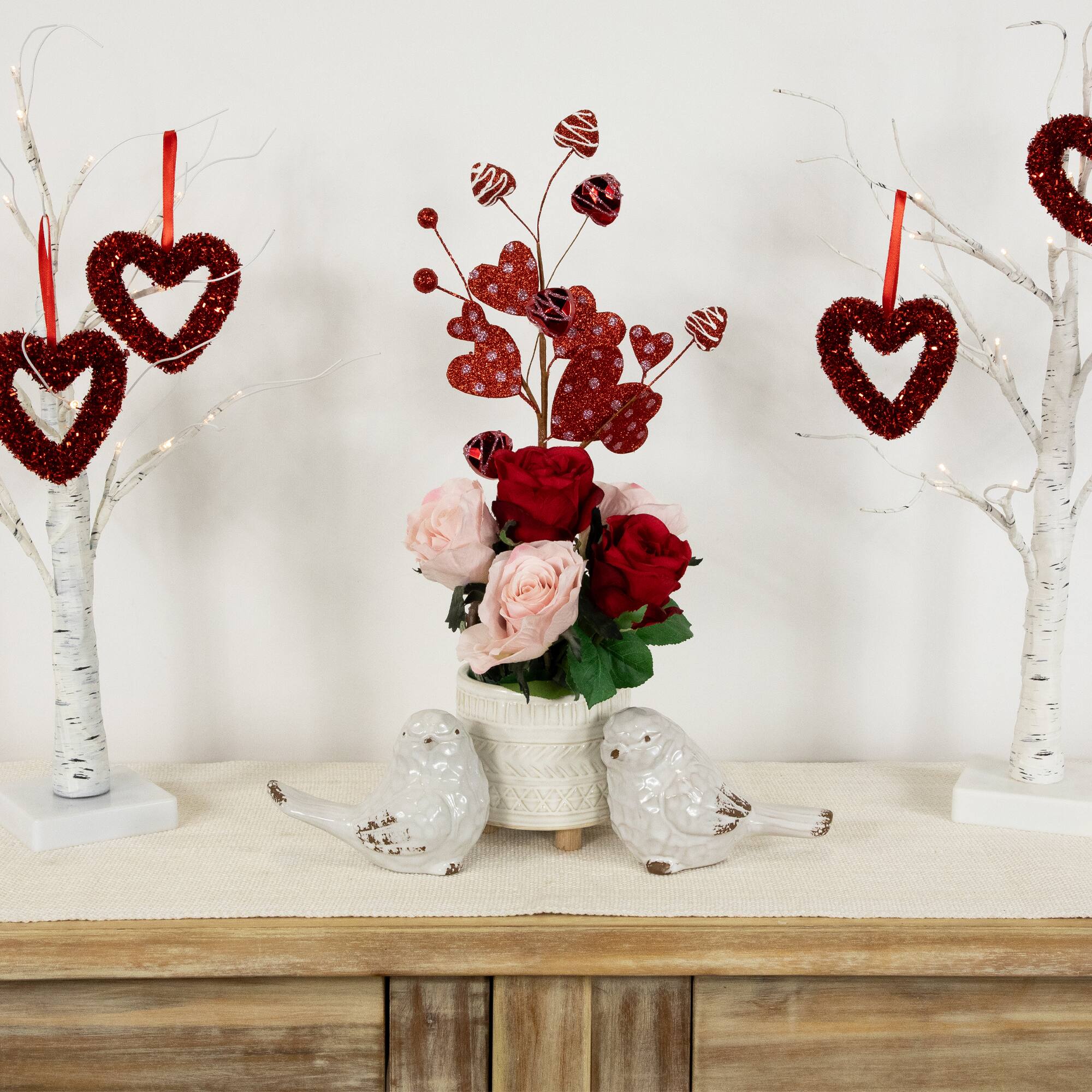 18" Red Shimmering Glitter Valentine's Day Heart Spray